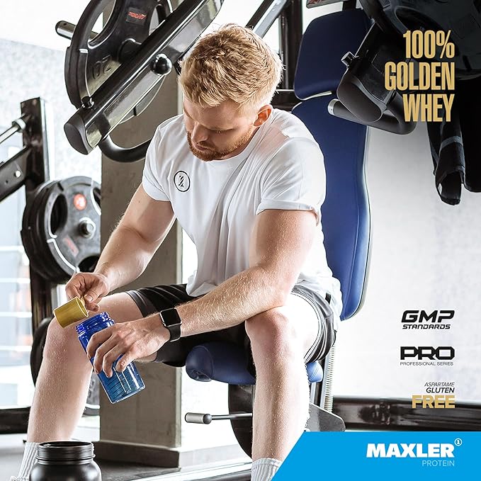 Maxler 100% Golden Whey Protein - 24g of Protein per Serving - Premium Whey Protein Powder for Pre Post Workout - Fast-Absorbing Whey Concentrate, Isolate & Hydrolysate Blend - Strawberry Banana 5 lb