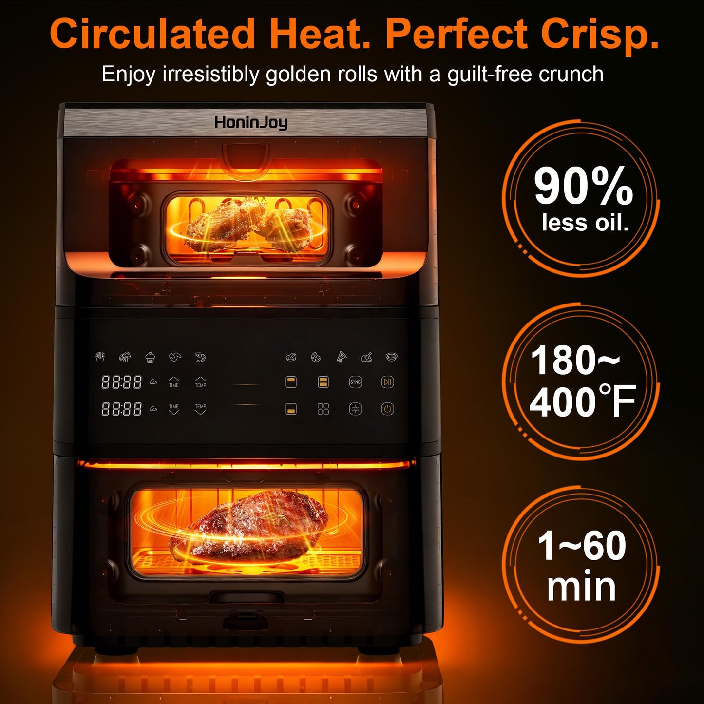 13QT Dual-Basket Air Fryer, Vertical Compact Large Air Fryers with viewing window & Independent Light, 10-in-1 Presets for Home Family, Bake/Grill/Dehydrate/Reheat, Freidora De Aire Dishwasher-Safe