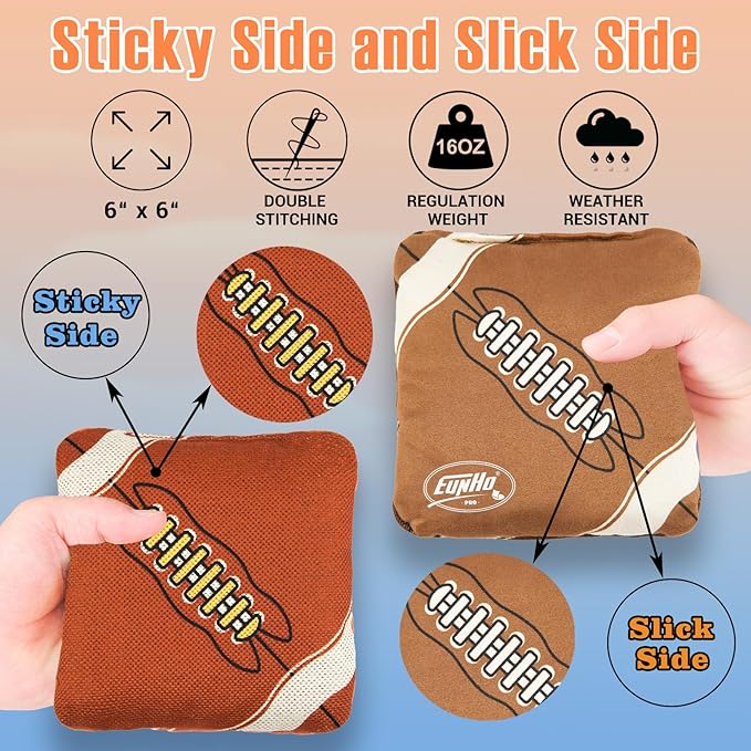 EunHo Dual Sided Cornhole Bags Regulation Set of 8 Professional Cornhole Bean Bags Slick and Stick for Tossing Game-All Weather