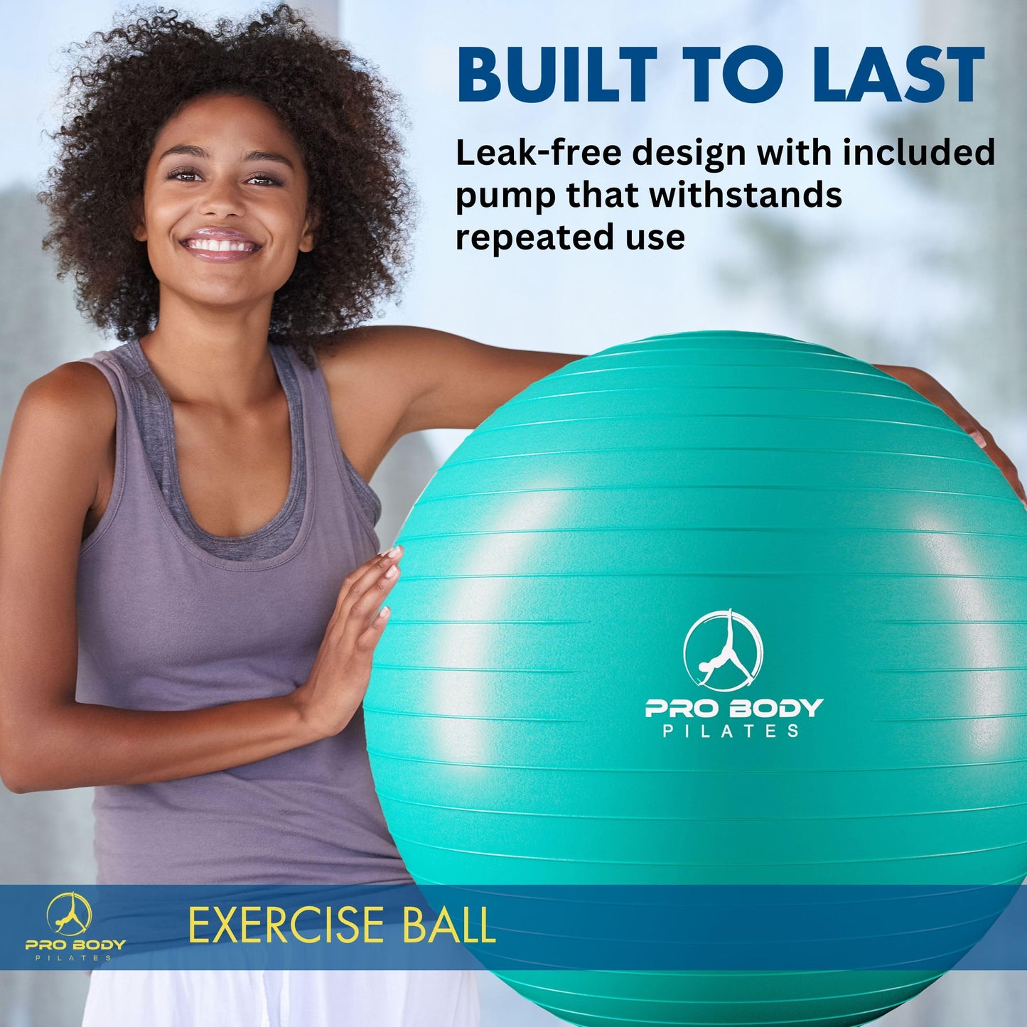 ProBody Pilates Exercise Ball - Multiple Sizes Gym Grade Balance Ball for Fitness, Workout, Pregnancy & Physical Therapy, Stability Yoga Ball Chair (Aqua, 45cm)