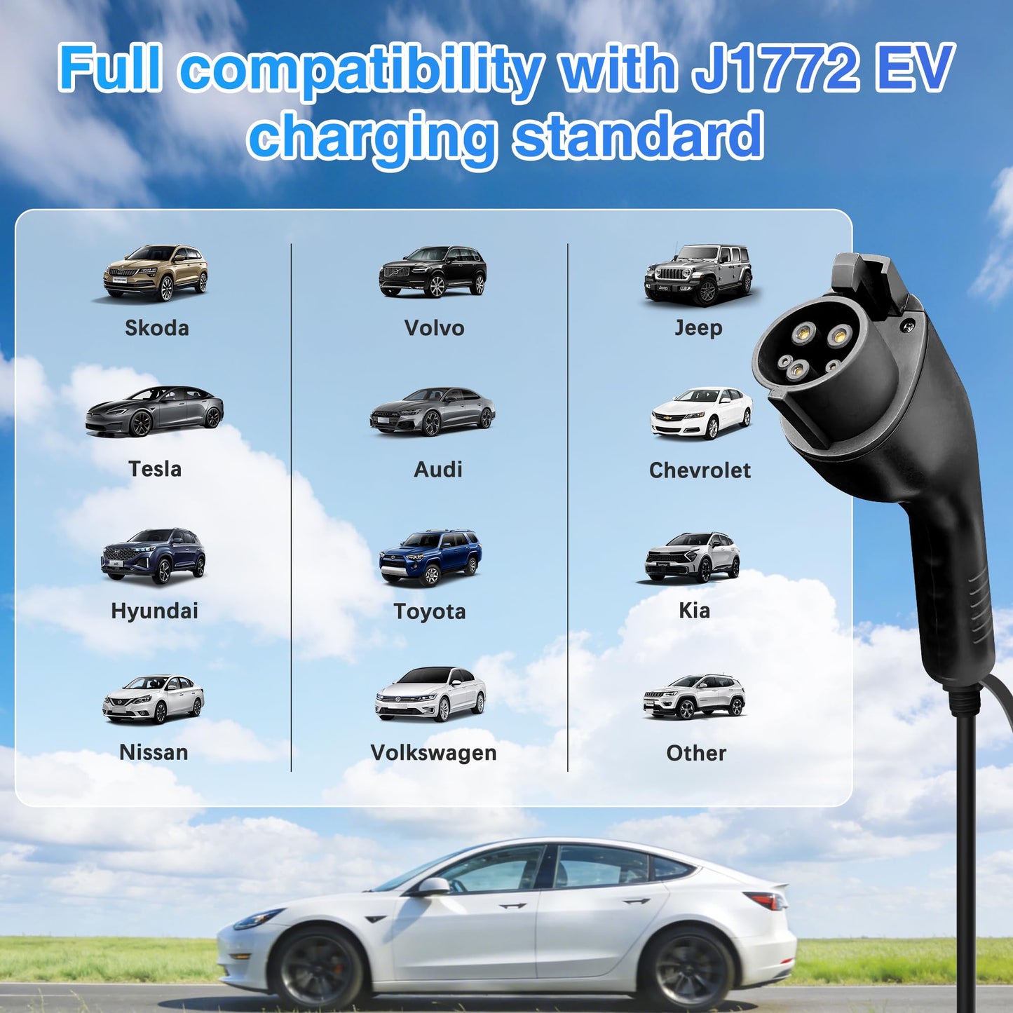 BETUMODA Level 2 EV Charger, 25ft,110V-240V, Portable Charger for Home/Outdoor,NEMA14-50 Plug and NEMA 5-15 Adapter Compatible with All J1772 Electric Cars/PHEV (Tesla Need Adapter) (40, Amps)