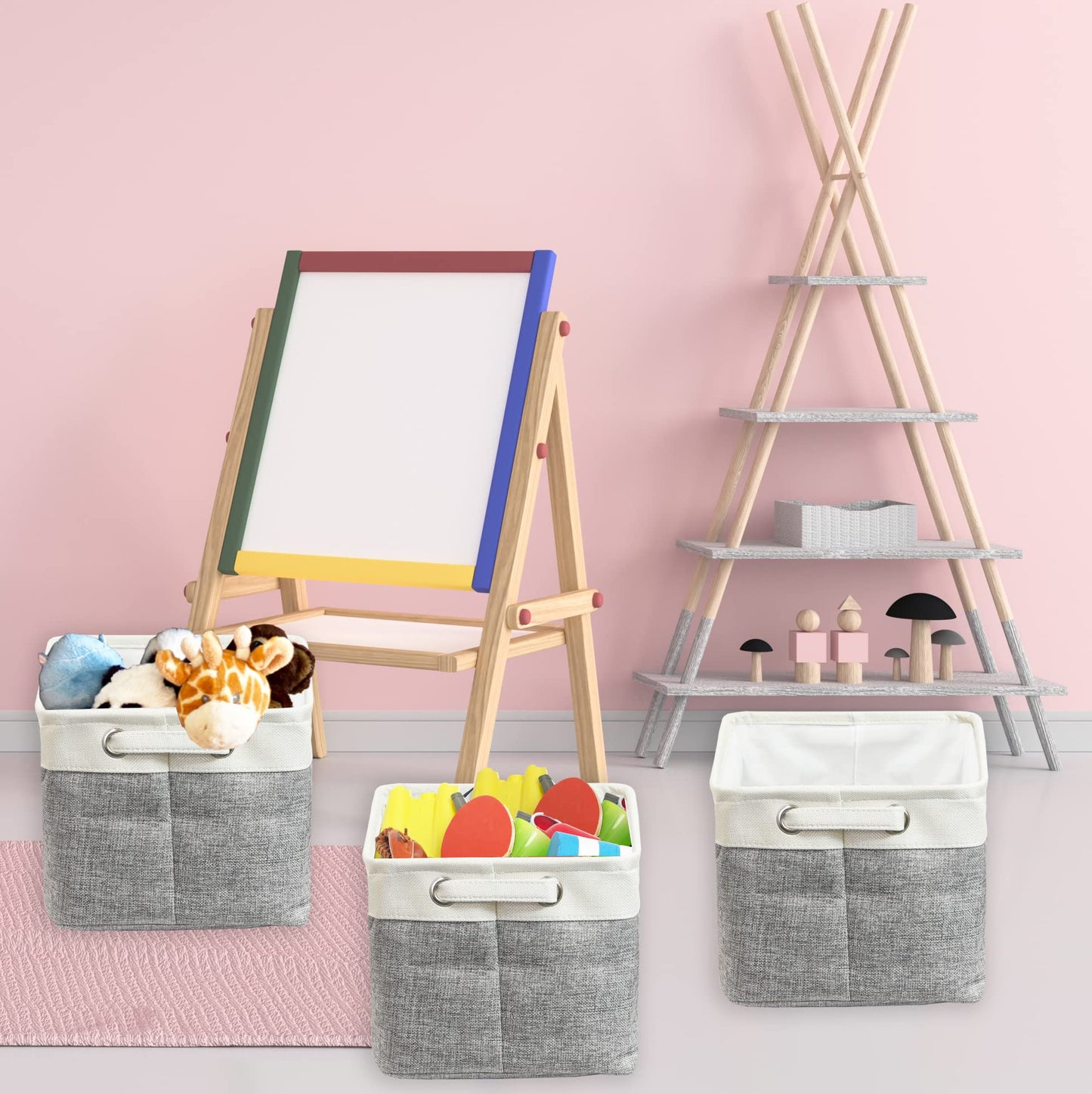 Simple Houseware Large Fabric Storage Bin, 14.4" x 10" with Handles, 3-Pack, Foldable Organizer for Closet and Shelf, Gray