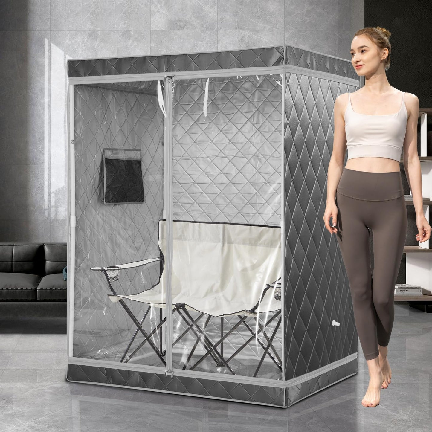 iDOTODO Full Size 2 Person Sauna Tent, Portable Steam Sauna Tent for Home, 1 or 2 Person Foldable Lightweight, Full Body Sauna Tent for Relaxation, Steamer Not Included, 2 Person Foldable Chair