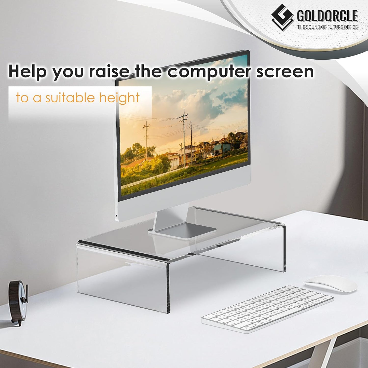 2 Pack Acrylic Monitor Stand Riser Clear Computer Monitor Stand for Laptop PC Printer Computer Riser Acrylic Tray