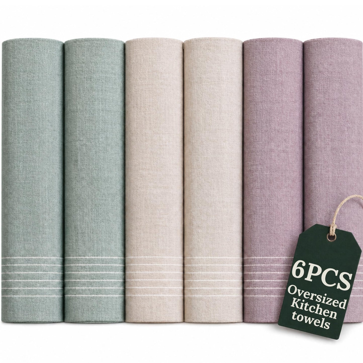 CLOUDSCAPE Kitchen Towels, Set of 6, Premium Cotton Dish Towels for Kitchen, 18" x 28" Oversized Hand Towel, Quick Absorbent & Drying Tea Towel with Hanging Loop -BOR