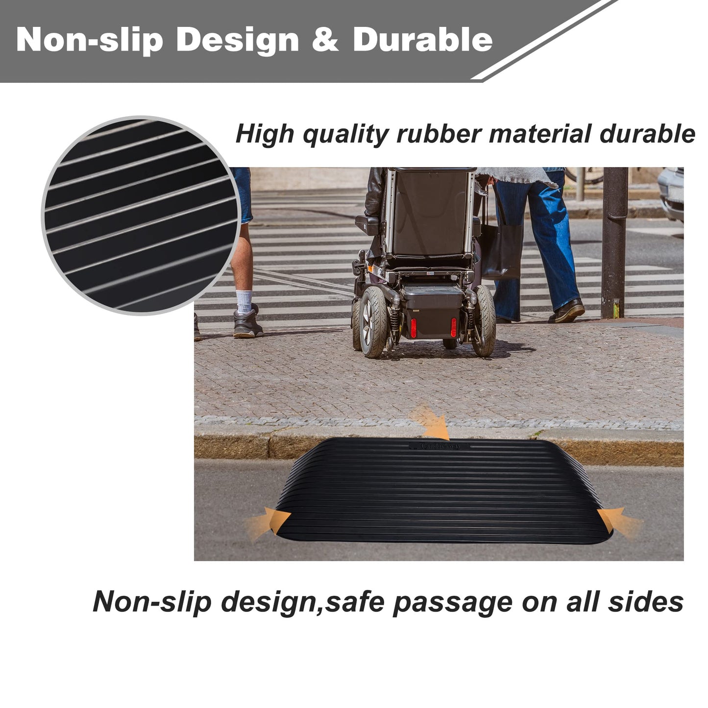 Candockway 3.5" Rise Threshold Ramps Doorway, Wheelchair Ramp with Non-silp Surface, 4400 LBS Capacity, Solid and Portable, for Steps, Driveway and Curb Black
