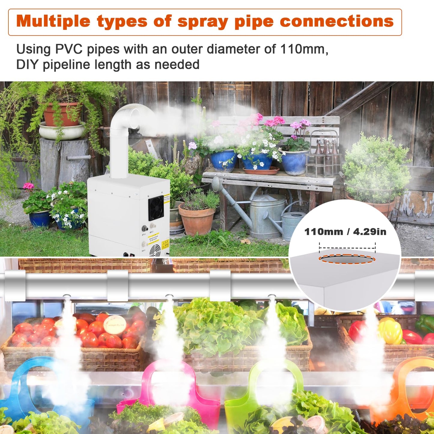 YMJOINMX Industrial Commercial Humidifier, 7000ml/h Mist Output,Stainless Steel,Water Autofill,0-100% Mist Adjustable, Cool Mist Humidifier for Large Room Plant Greenhouse