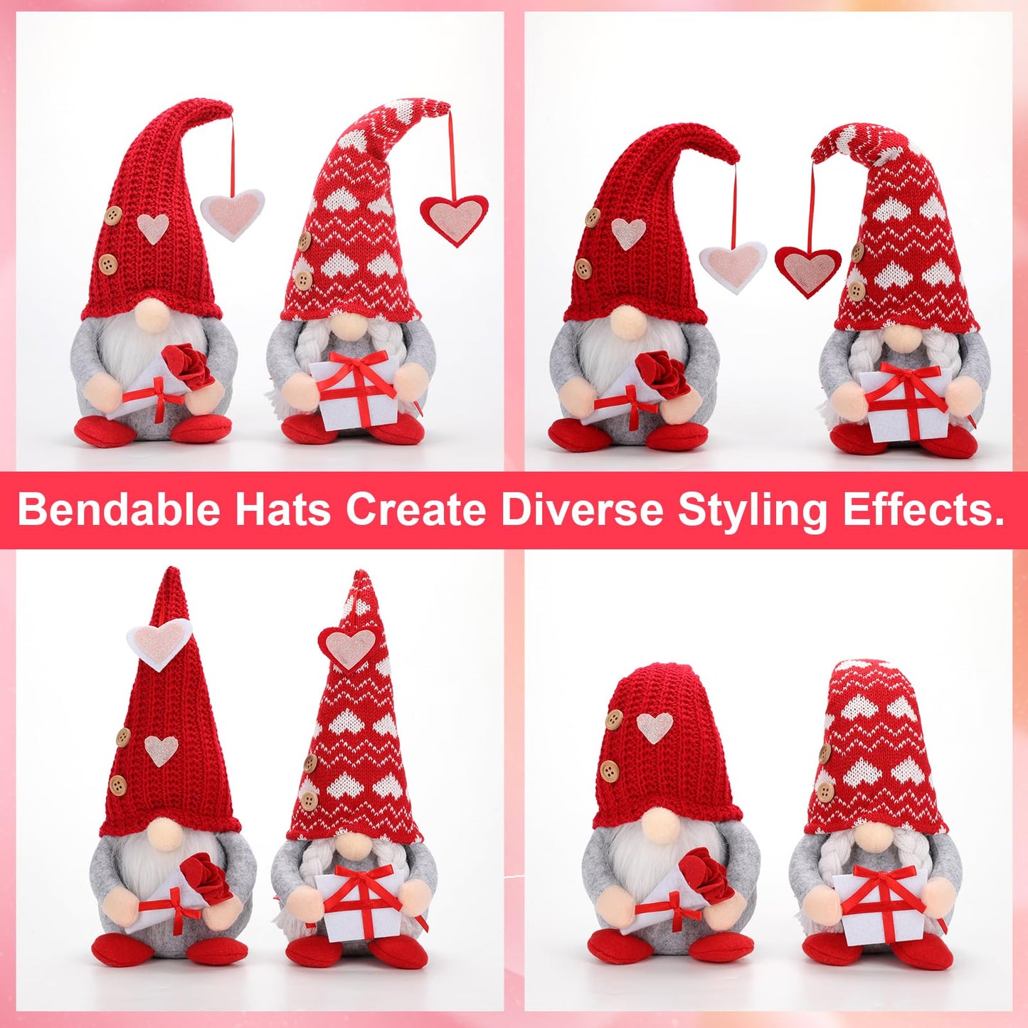 Poonhnxz Valentine's Day Gnome Plush,Valentine Couple Plush Gnomes Decorations for Home, Indoor, Office - Valentine Gifts for Her, Wife, Teacher, Girls - Wedding Gift for Husband & Wife