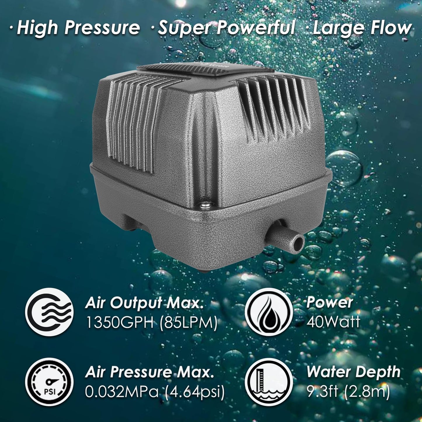 VCRAZE Powerful Linear Air Pump, KP-80 Pond Air Pump Pond Aerator, 1350GPH Aeration System for Koi Pond Aeration, Aquarium, Waste Treatment, Fish Farm, Seafood Restaurant