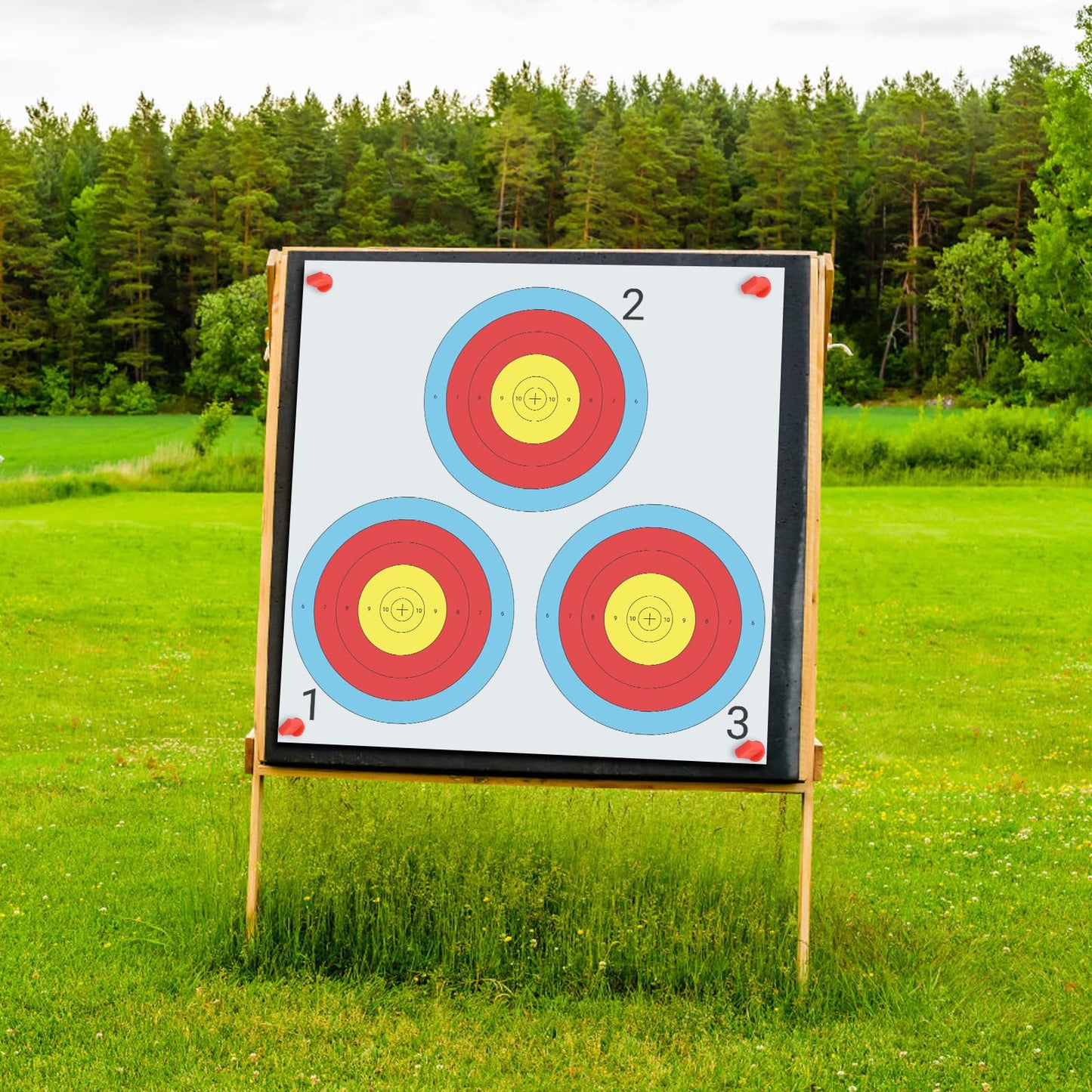suituts 100 pcs Archery Targets Paper 3 Spot Bow and Arrow Target Paper 17 x 17 Inch Paper Archery Targets, 4 Pcs Archery Target Pins Included