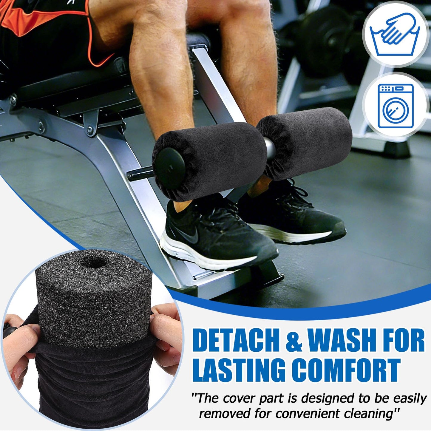 Foot Foam Pads Rollers Replacement with Luxury Plush Cover - Sweat-Wicking & Easy Clean, Cloud-Like Comfort for Home Gym Leg Extension, Weight Bench, Inversion Table - Fits 1-Inch Tube (2PCS)