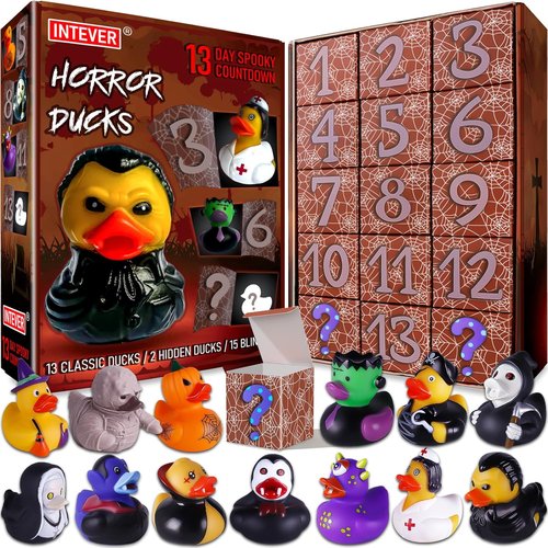 Intever Advent Calendar 2025 - Horror Rubber Duckies - 13 Days of Spooky Fun with 2 Hidden Figures | Collectible Christmas Decor