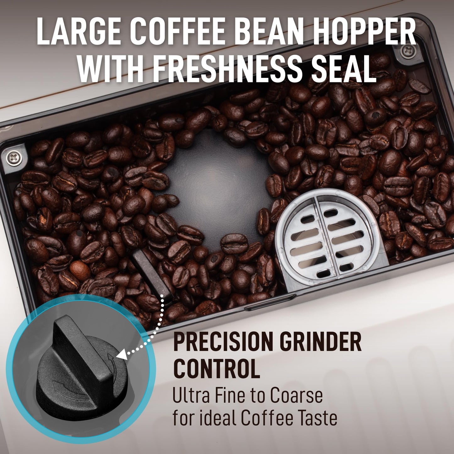 Zulay Kitchen Magia Clasica Automatic Espresso Machine with Built-In Grinder, Touch Panel Coffee Maker, Steam Wand Milk Frother, Adjustable Strength, Self-Cleaning, Cream & Silver (13" x 17.7" x 9.4")