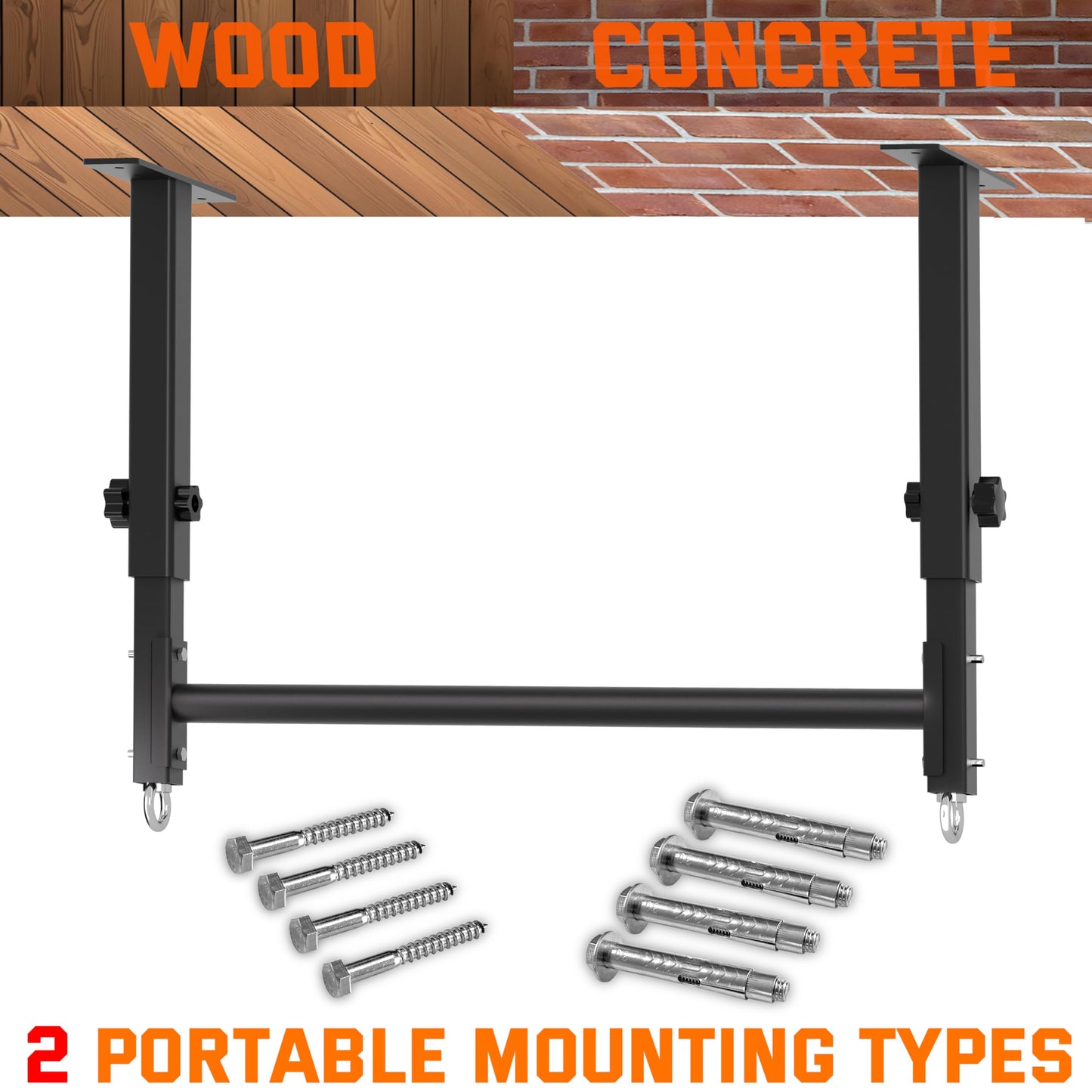 HWOOUSA 48" Ceiling Mount Pull Up Bar, Heavy Duty Multi-Grip Rafter Chin Up Bar for Garage/Basement/Backyard Ceiling Beam, Adjustable Height&Supports to 650 Lbs