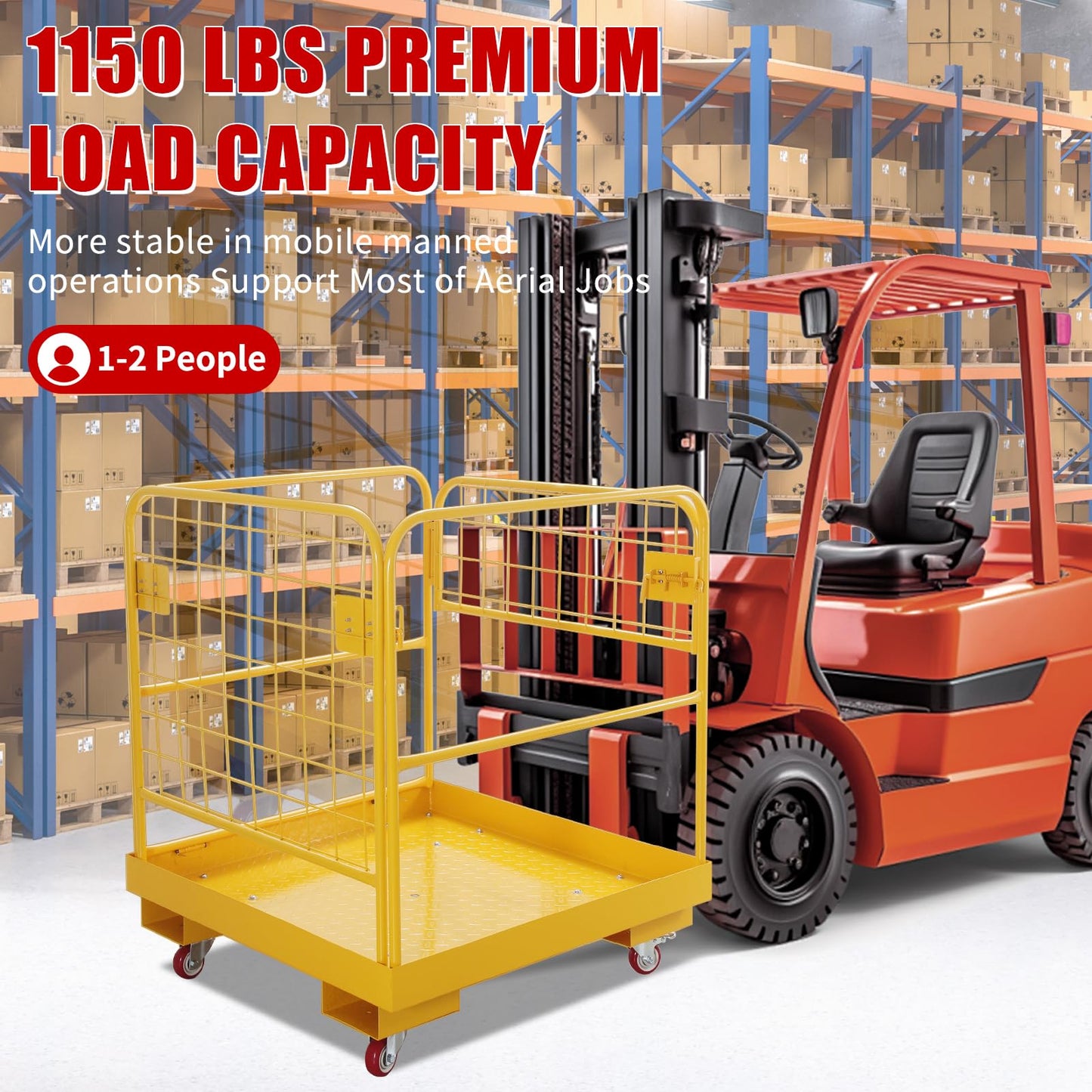 Atatod Forklift Safety Cage 36"x36" inch Heavy Duty Forklift Man Basket 1150lbs Capacity Work Platform Provide Safety for Most Aerial Jobs