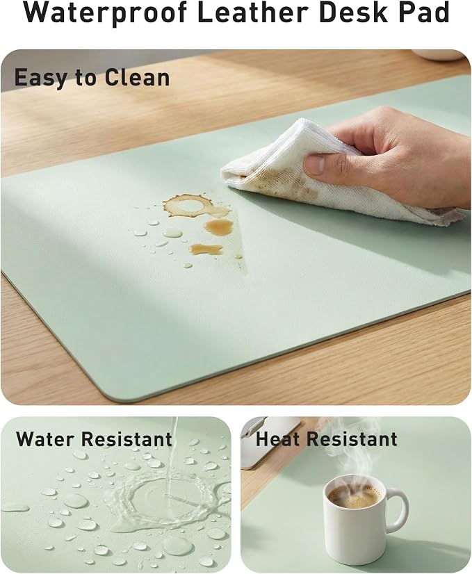 Aothia Faux Leather Desk Mat - Large Mouse Pad, Non-Slip PU Leather Blotter, Waterproof Writing Surface for Office and Home (Aqua, 42" x 17")