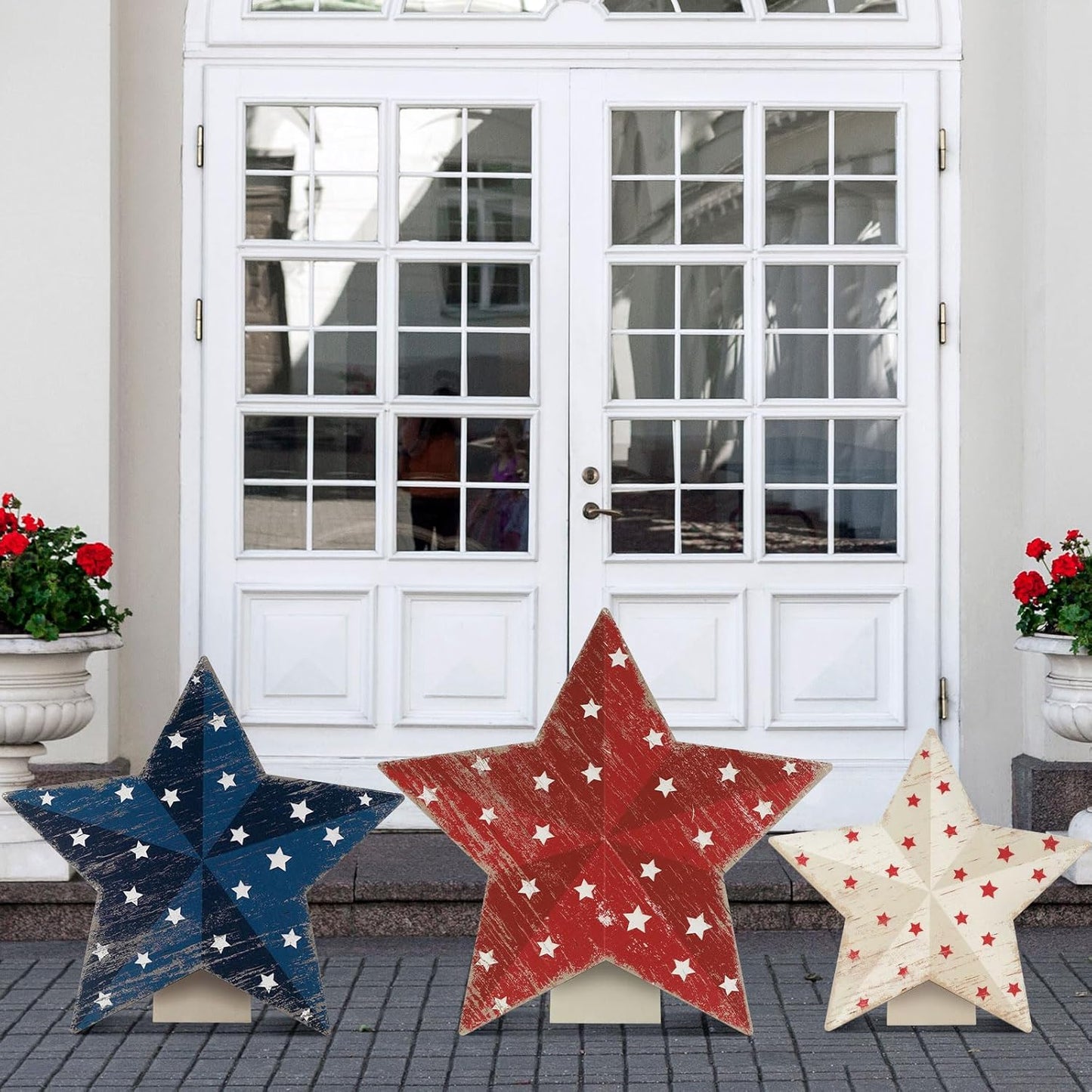 Regine Switzerland 3D Patriotic Wood Star Yard Signs - Rustic Red, White & Blue Decor for 4th of July & Memorial Day