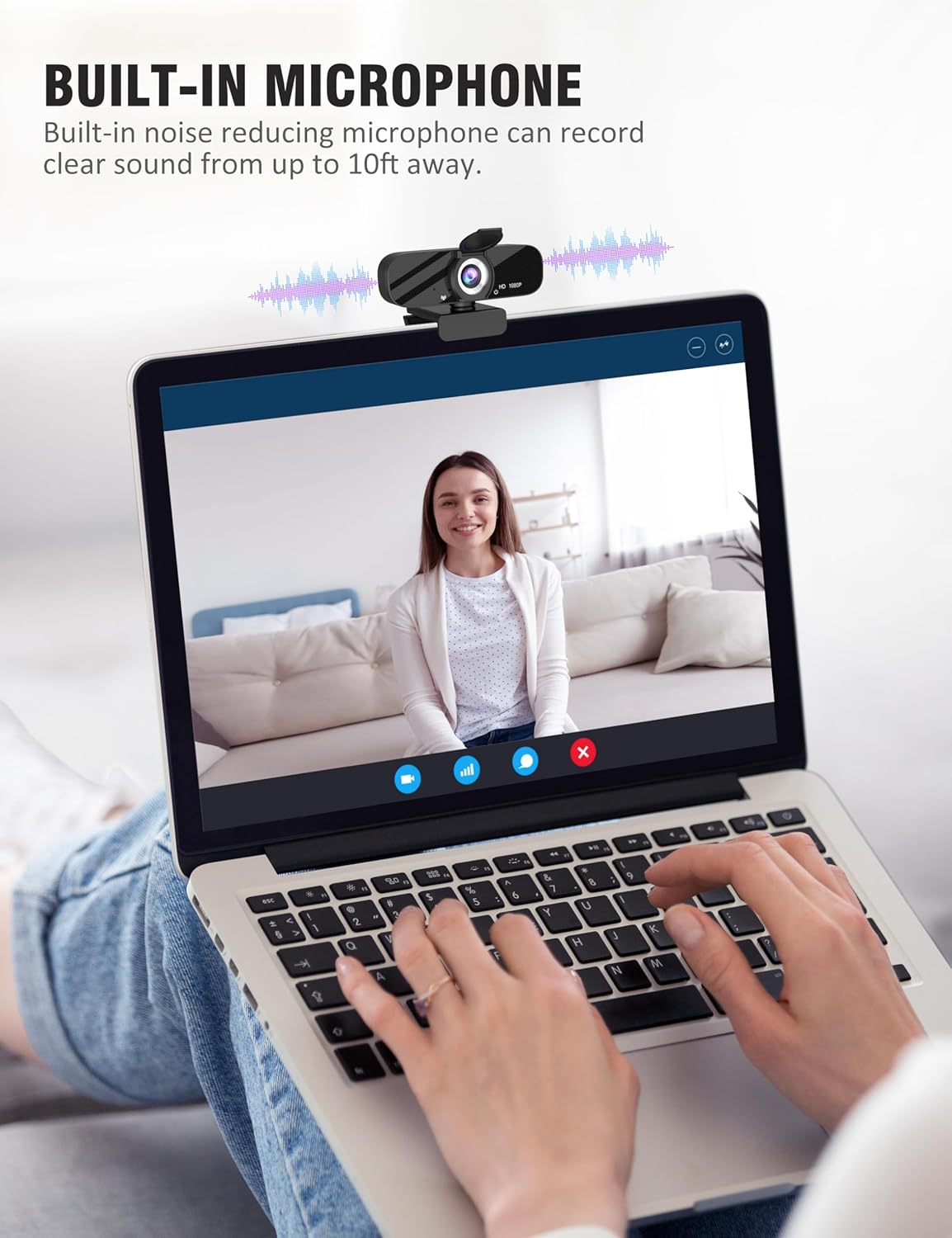 Tewiky 1080P Full HD Webcam with Built-in Microphone and Rotatable Tripod, Video and Wide Angle Camera, Privacy Cover