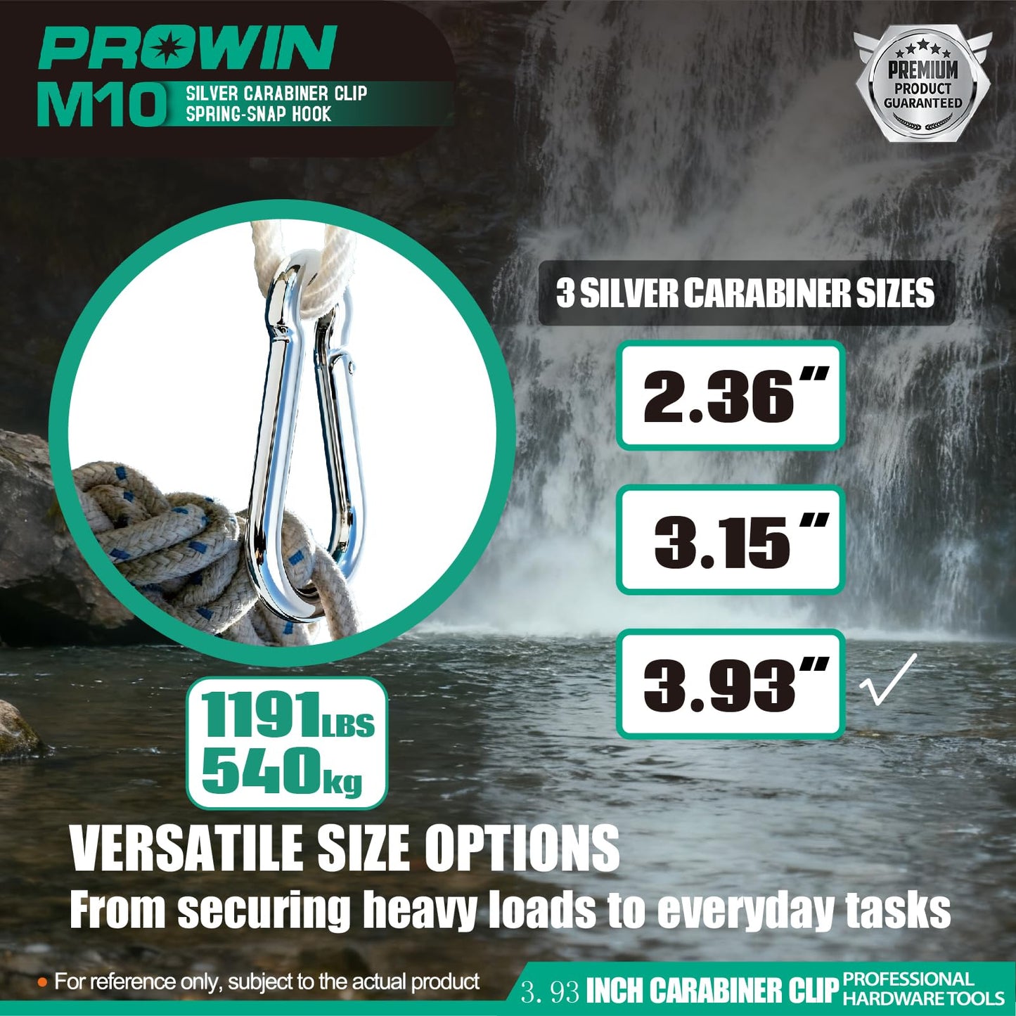 Prowin 10pcs M10 Heavy Duty Carabiner Clips, 1191 lbs Capacity Spring Snap Hook, 4 Inch Galvanized Steel Quick Link for Hiking, Camping, Hammock, Swing, Outdoor Gear