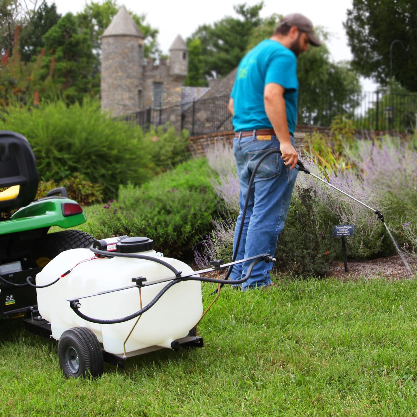 Brinly Self-Storing Tow Behind Lawn and Garden Sprayer with Collapsible Boom, 25-Gallon