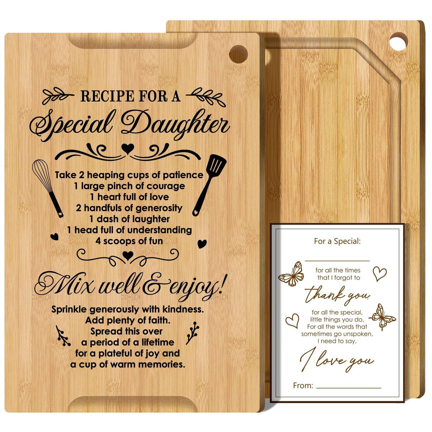 Valentines Day Gifts for Daughter - 12X8 Bamboo Cutting Board with Card, Kitchen Decorations Gifts, Valentines Day Gifts for Daughter Adult from Mom Dad, Valentine's Gift for Daughters