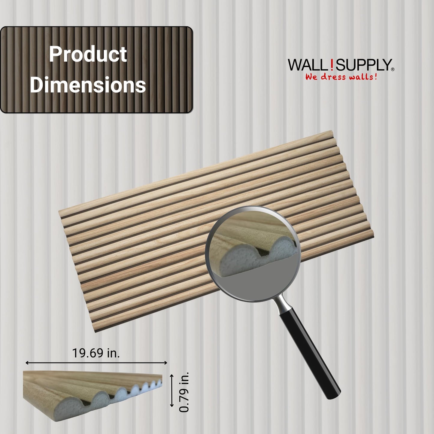 Wall!Supply 3D Wall Panels – Faux Natural Wood Round Slatted – Lightweight Foam (EPS) – Wallpaper Alternative – Easy DIY Installation – 4 Pack, Covers 24.96 Sq Ft