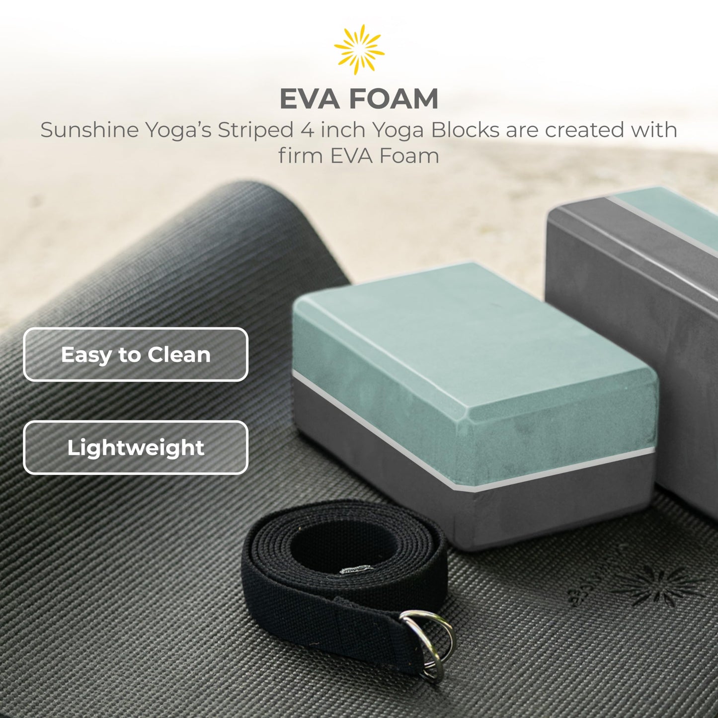 Sunshine Yoga 4" Striped Yoga Block, 10 Pack Bulk EVA Foam Yoga Blocks, Firm and Supportive Yoga Brick, Balance Foam for Stretching, Pilates, and Workout, 4" x 6" x 9", Smoky Sage