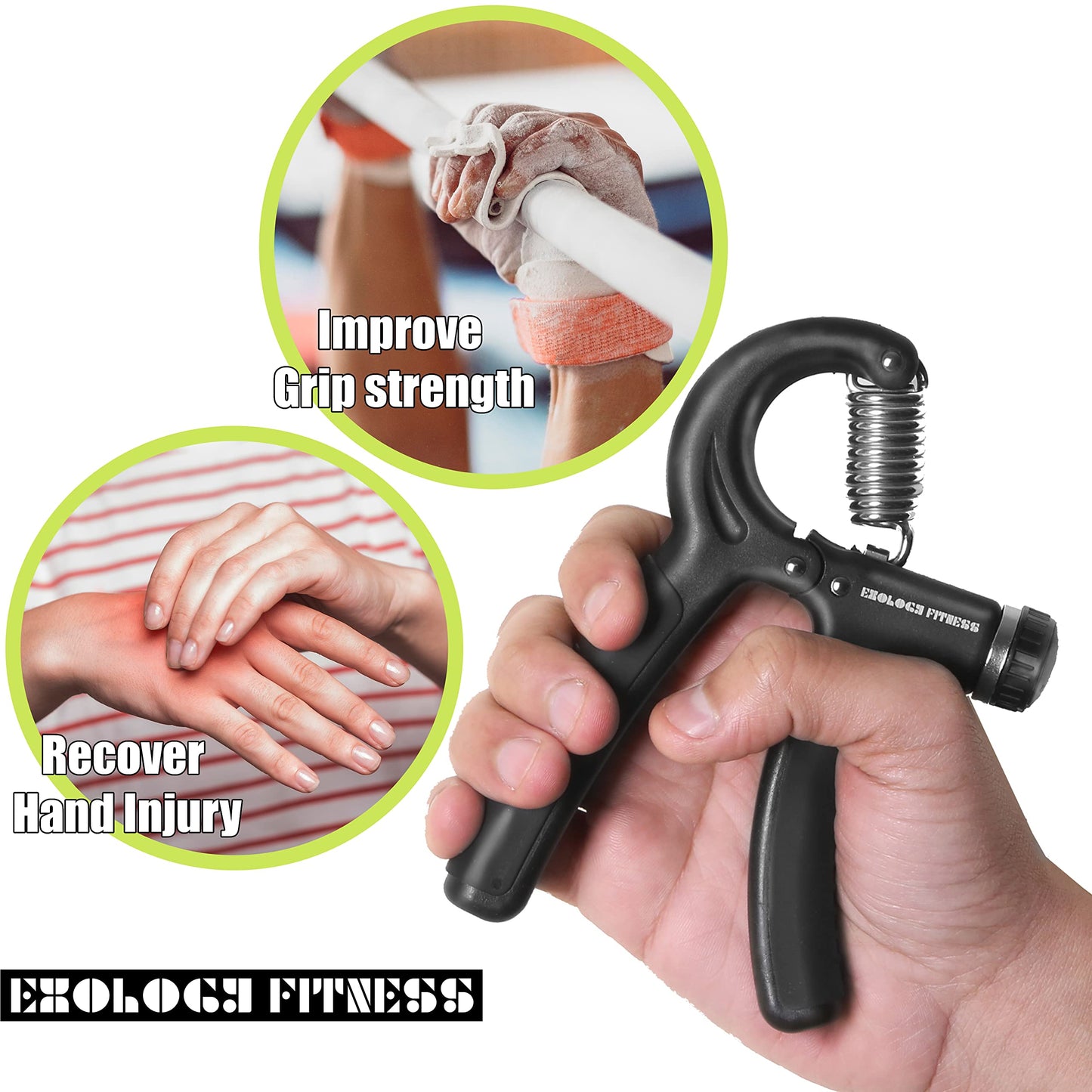 Exology Fitness Grip Strength Trainer 11lbs-132lbs (5kg-60kg)– Non Slip Hand Grip Strengthener with Stainless Steel Spring for Improving Hand, Finger, and Forearm Strength