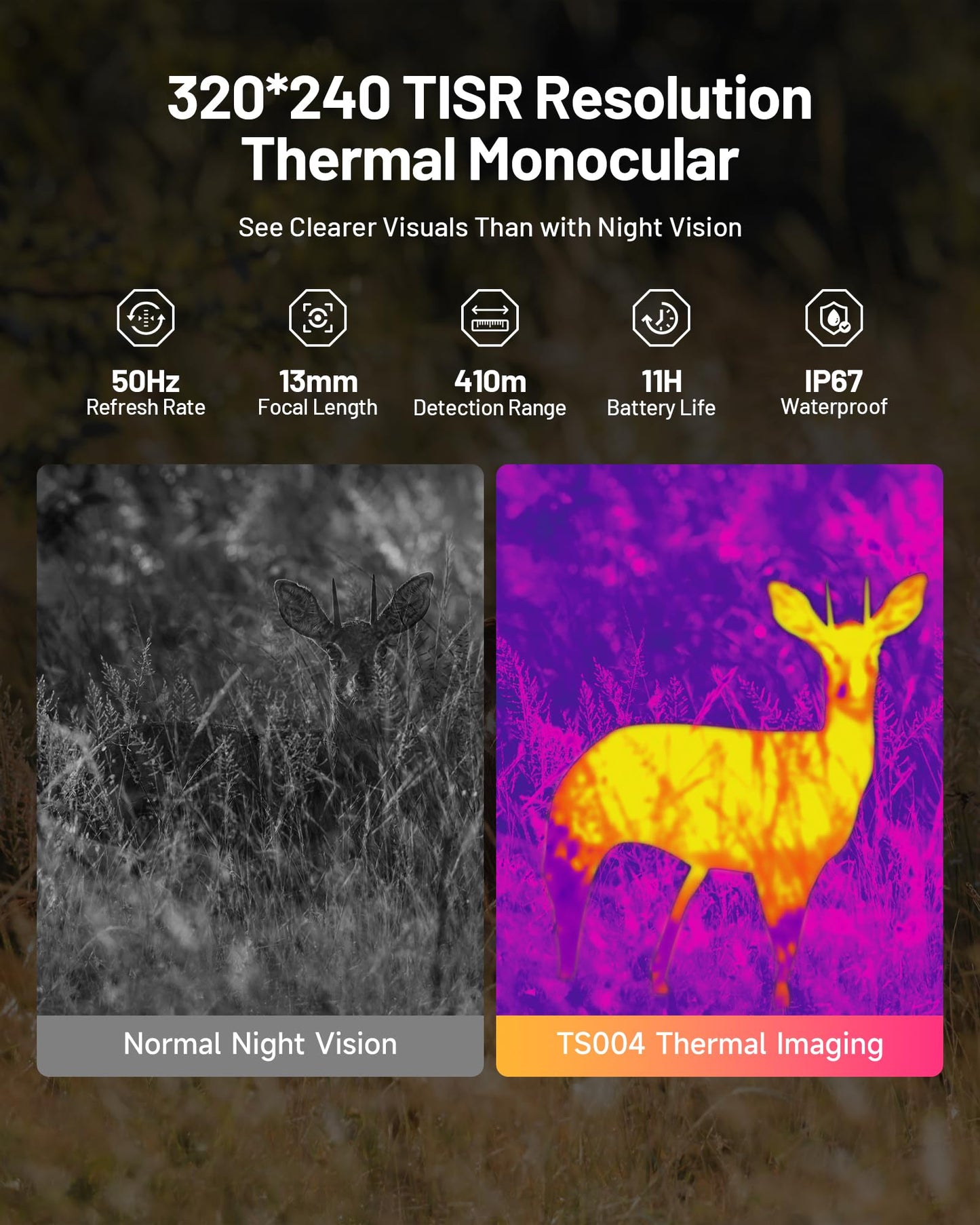 TOPDON TS004 Thermal Imaging Monocular, 320 x 240 TISR 256 x 192 IR Resolution, Supported Wireless Connection, 13mm 50Hz Thermal Night Vision with 11h Battery Life, IP67 Monocular for Hunting