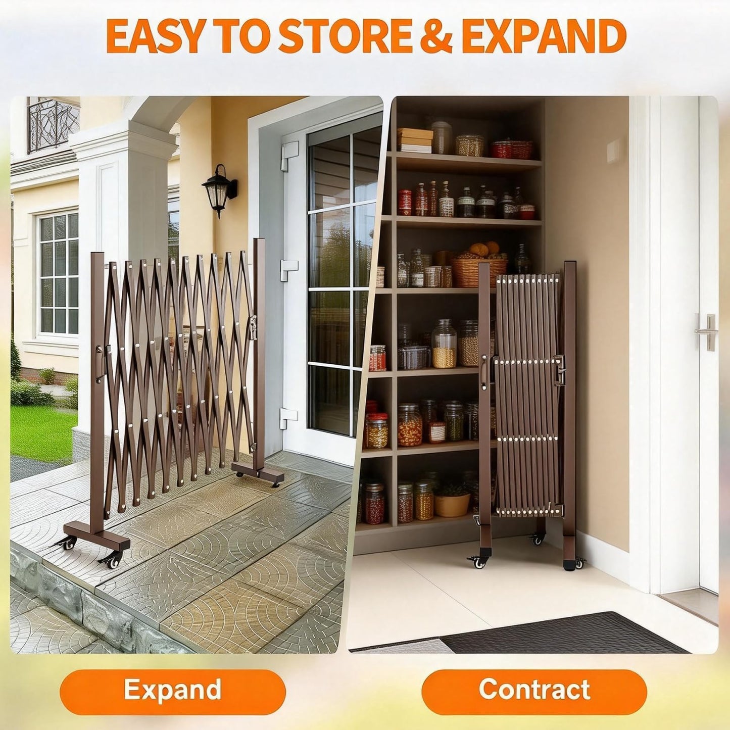 WICHEMI Expandable Driveway Gate, Retractable Gate Outdoor 10.8FT Portable Fence for Wide Openings Temporary Traffic Garage Barricade Safety Gate for Backyard