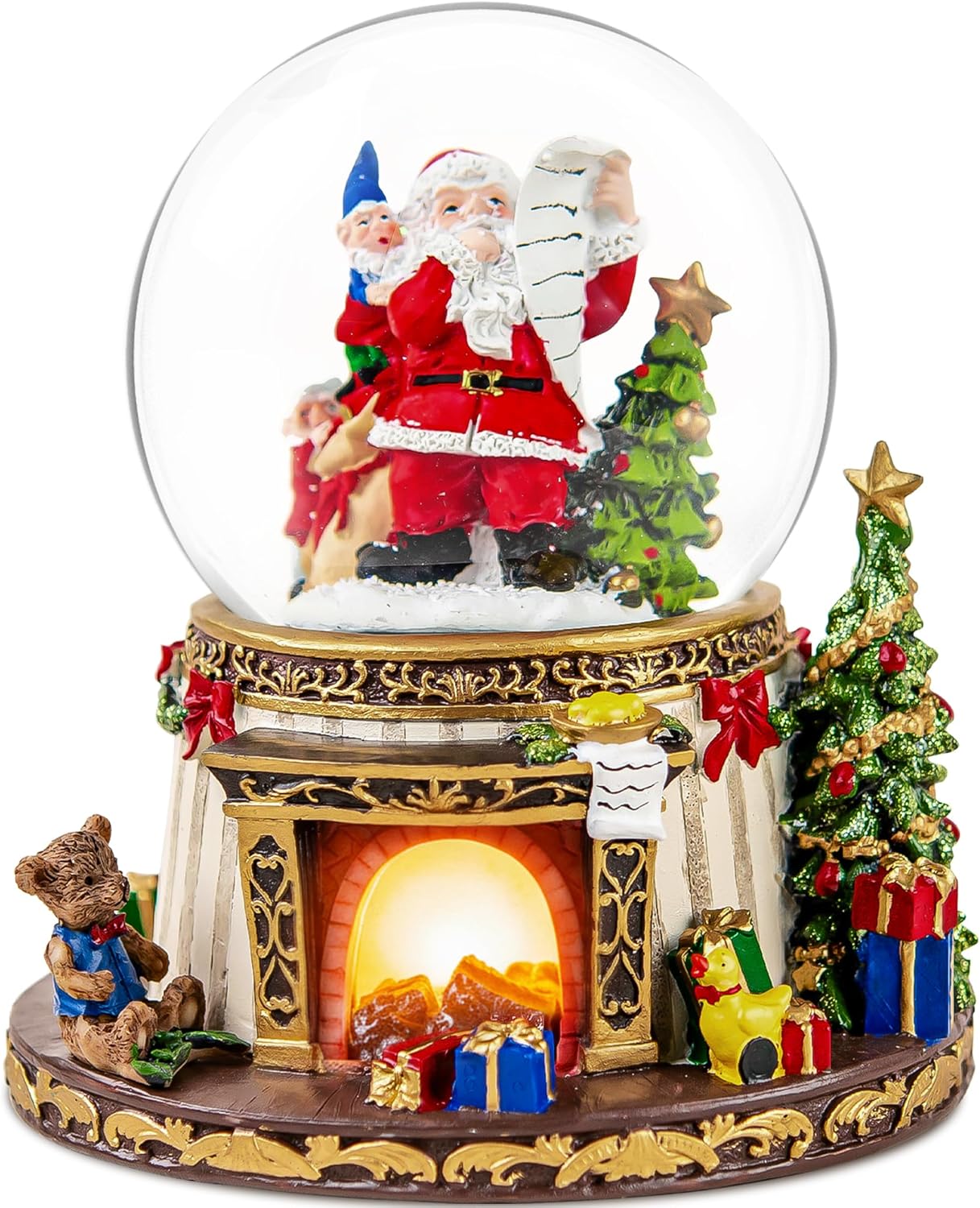 **Regine Switzerland Musical Snow Globe - Santa Claus Fireplace with Automatic Snowfall & Music | 8 Classic Christmas Tunes**
