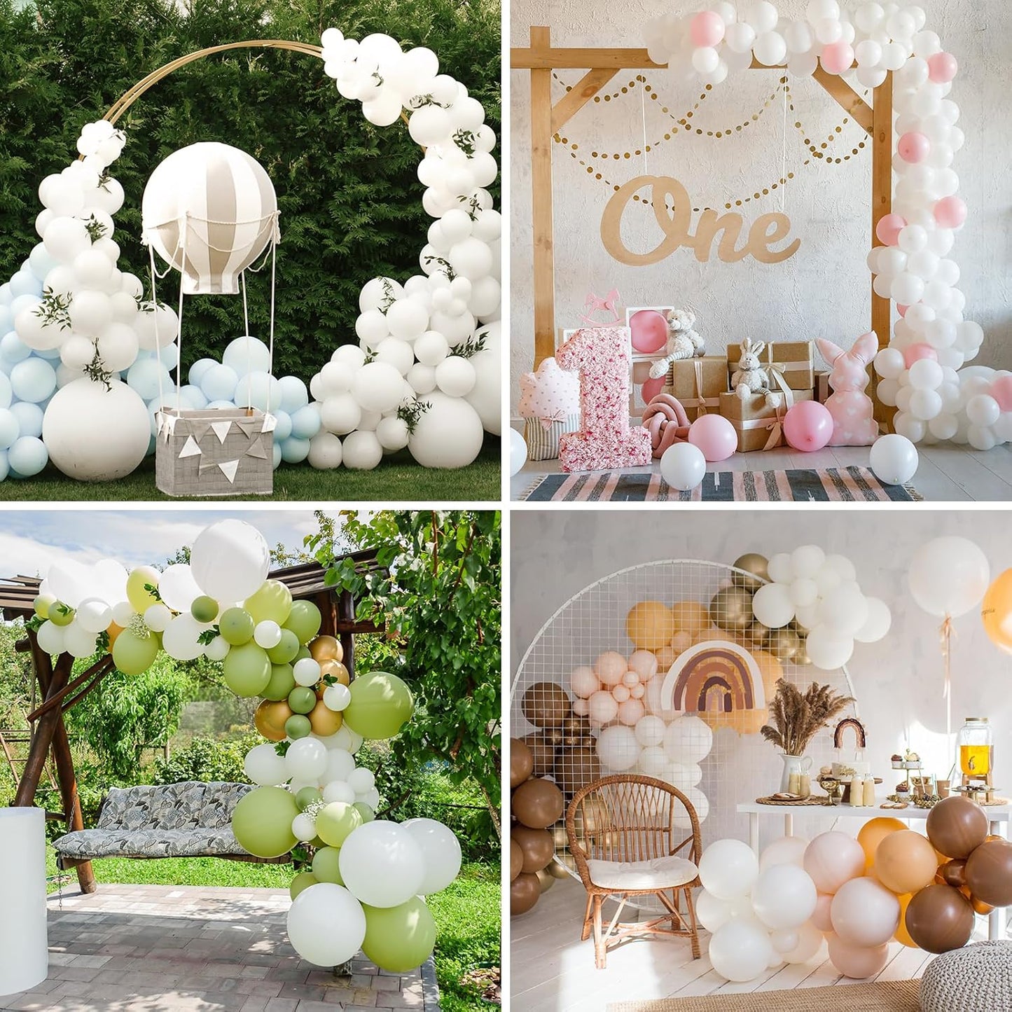 RUBFAC White Balloons - 105 Pcs in 5/10/12/18 Inch Sizes | Perfect for Party Decorations & Events
