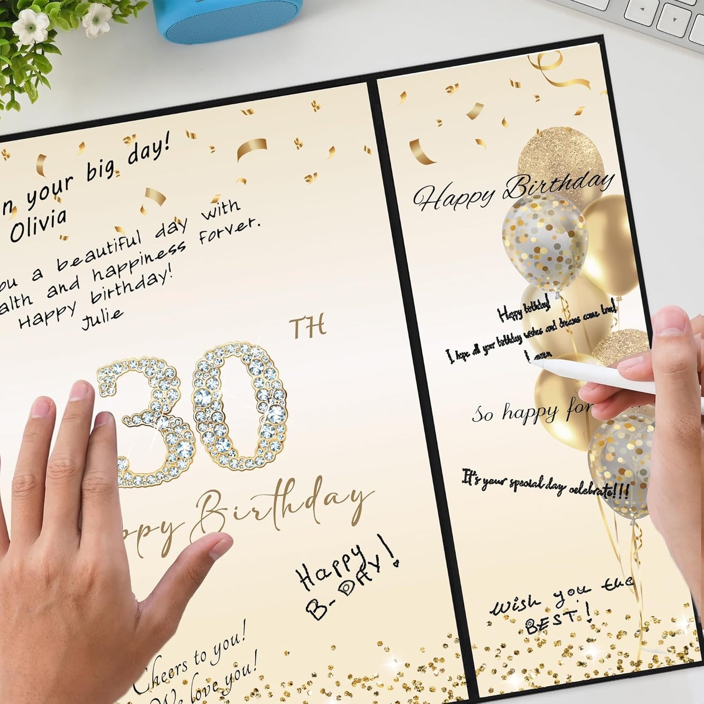 DARUNAXY 30th Birthday Party Decorations - Alternative Signature Guest Book | Black Gold Theme