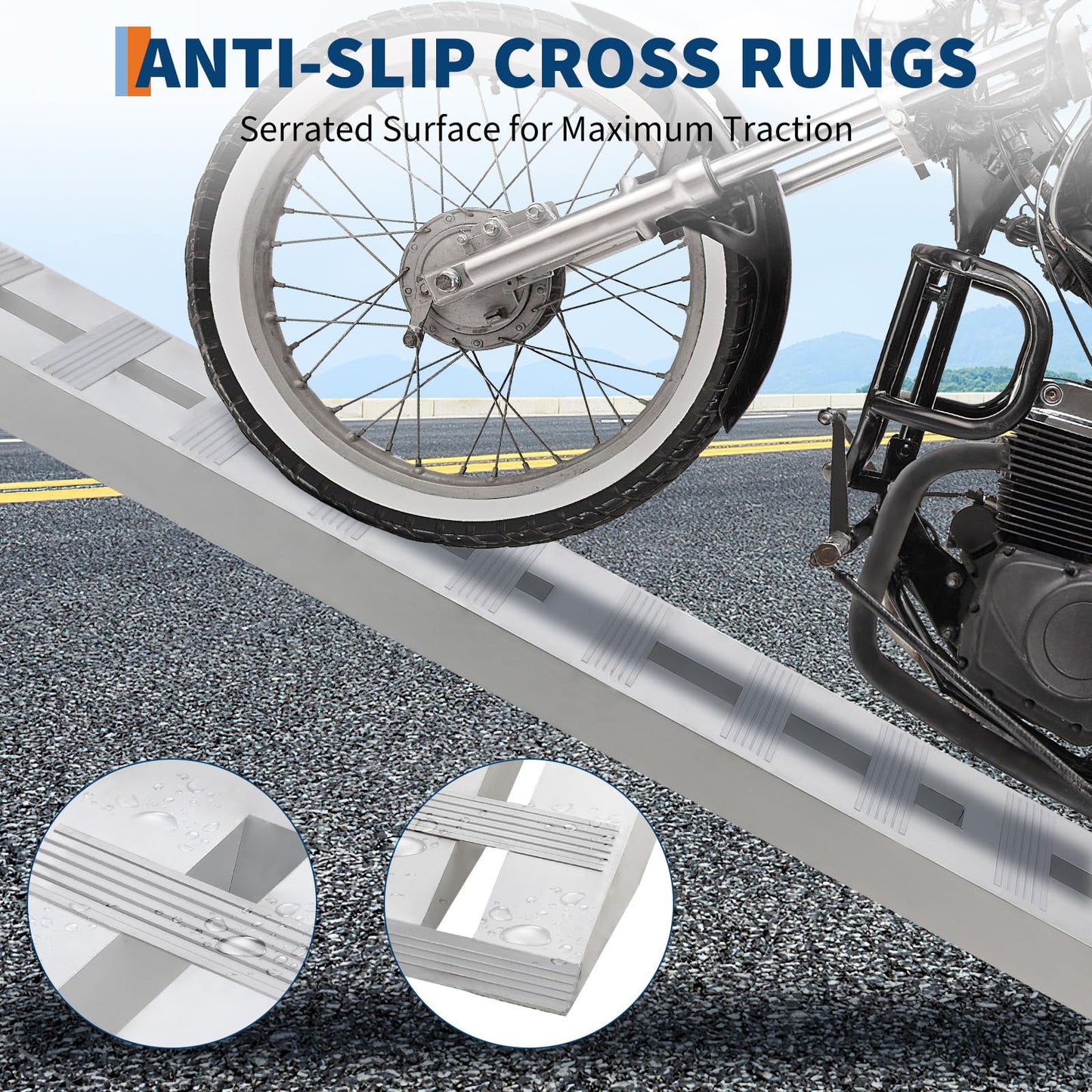 Heavy Duty Aluminum Loading Ramps 6000Lbs Capacity, Non-Slip Rungs, Top Hook & Adjustable Safety, Universal Trailer Ramps for Trucks, Tractors, ATV/UTV, Motorcycles (2Pcs)