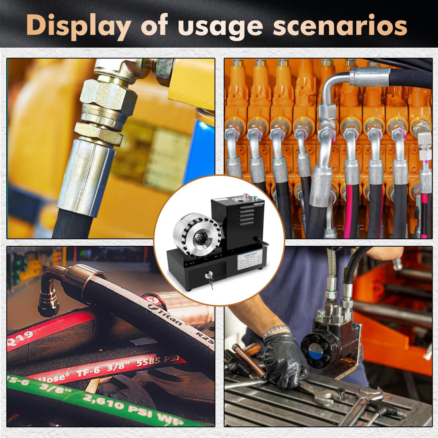 Electric Hydraulic Hose Crimper Tool with 8 Dies – 110V Portable Crimping Machine for AC Lines, Automotive, Excavators, Agricultural Equipment – Multi-Diameter Hydraulic Pipe & Fuel Line Crimper Kit