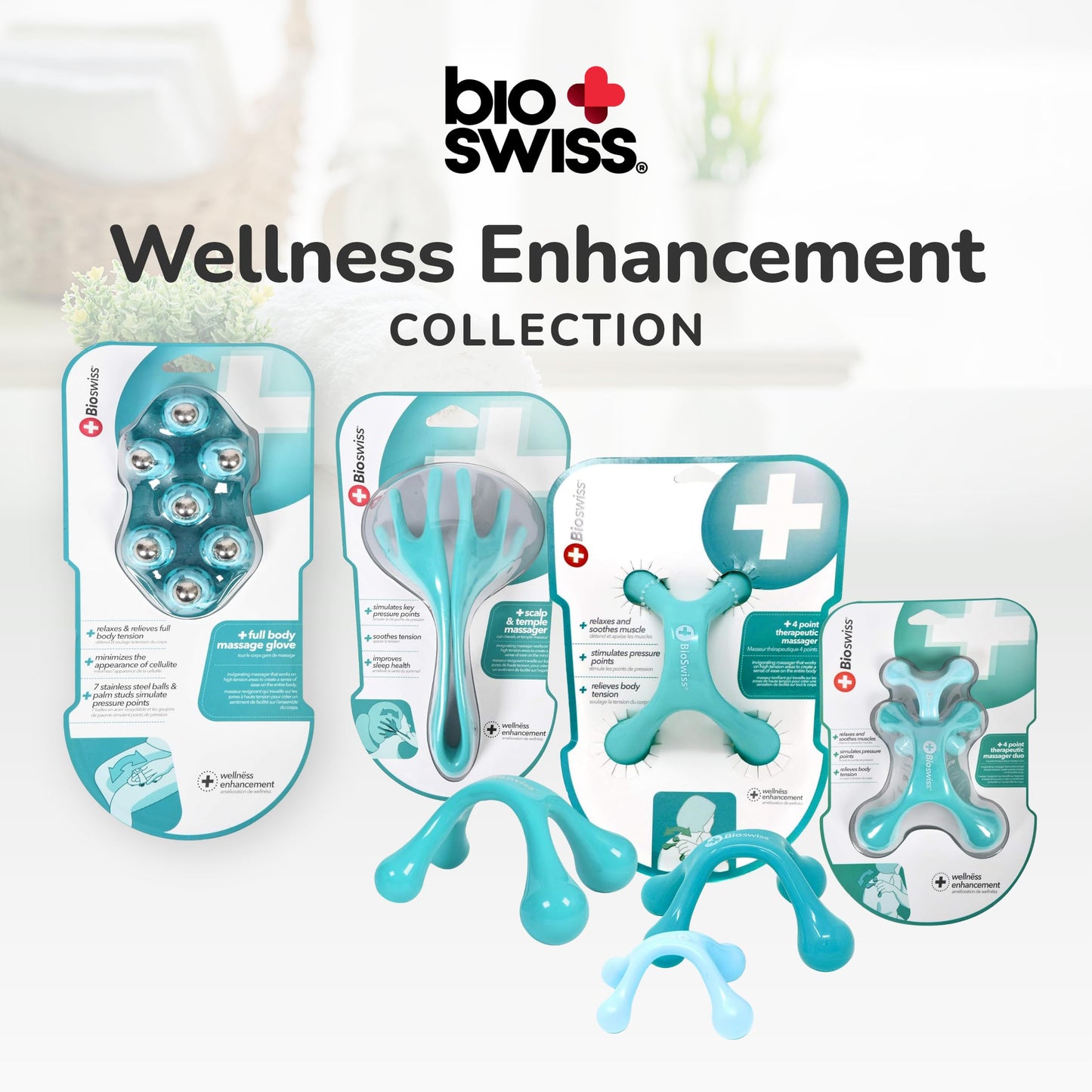 BioSwiss Claw Massage Roller, Handheld Muscle Massager with 5 Rotating Heads for Back, Legs, and Shoulder