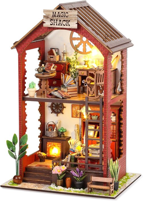 Booknook-Creativity DIY Book Nook Kit - 3D Wooden Puzzle Bookend Decor with LED Light | Miniature House for Adults