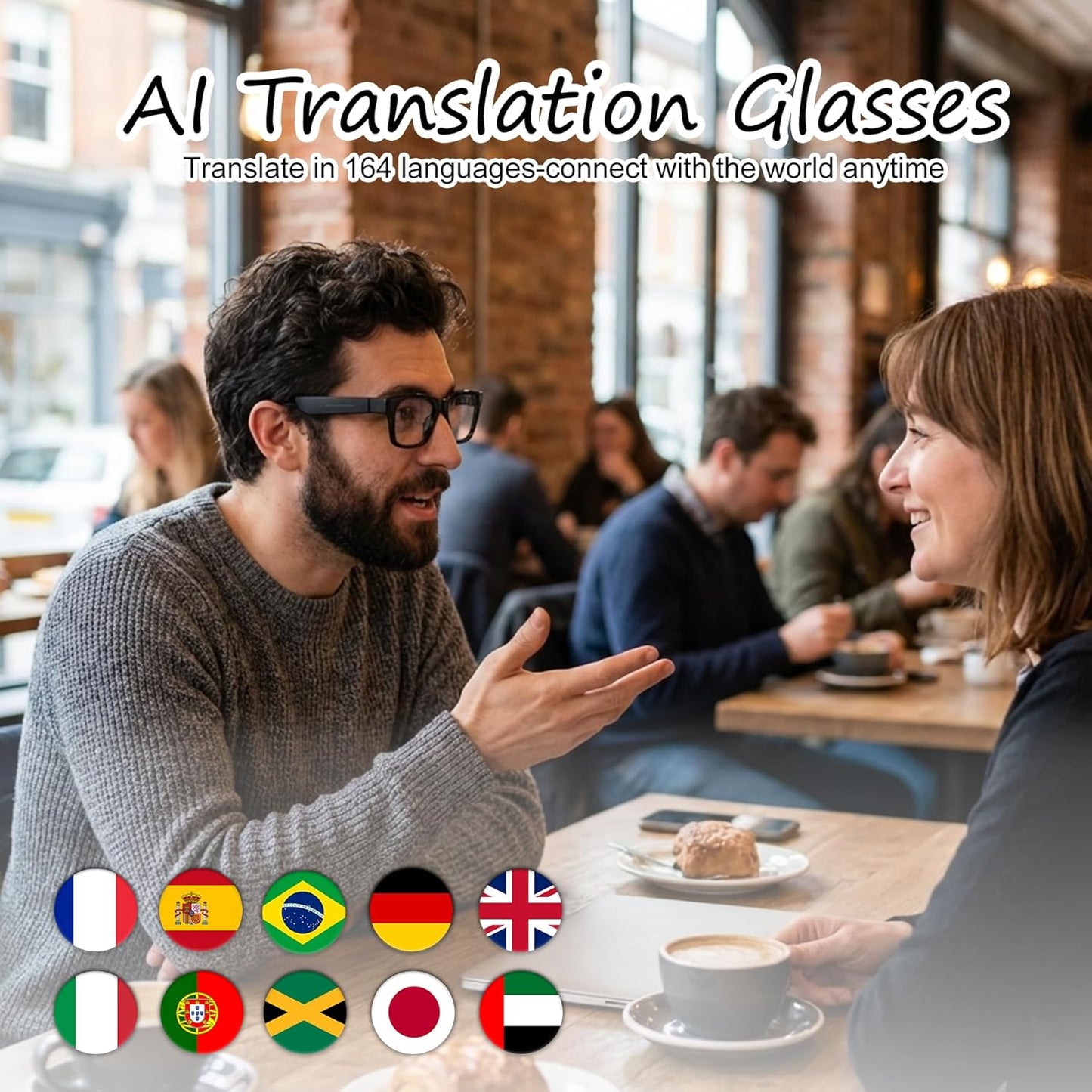 XOOMEER 160+Languages AI Smart Glasses with Color-Change Lenses Bluetooth Glasses for Men Women with Translation Voice