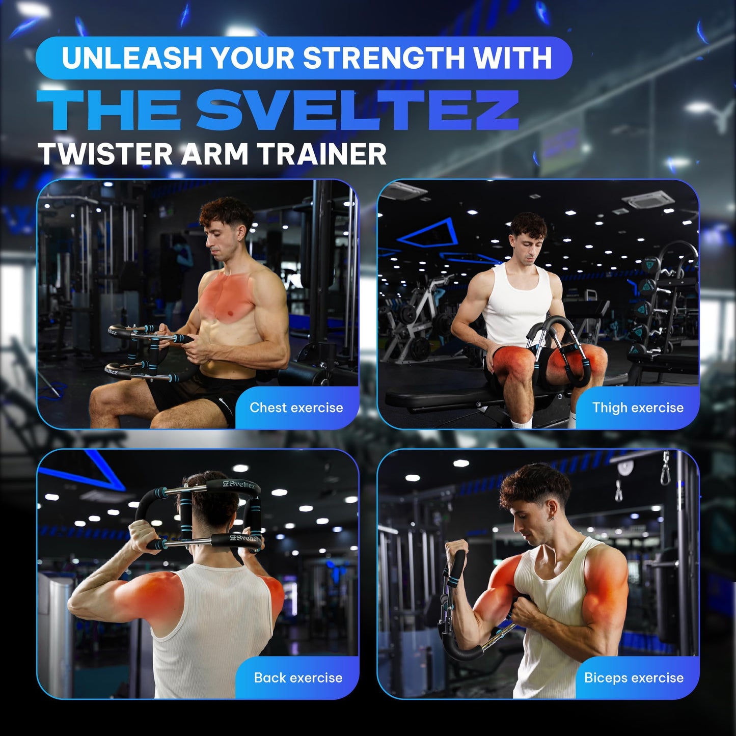 Sveltez Twister Arm Trainer for Men & Women – Upper Body Strength Bar, Chest Expander & Forearm Exerciser, Heavy-Duty Home Workout Equipment for Arm Muscle Training, 30-120 lbs Resistance (Blue)