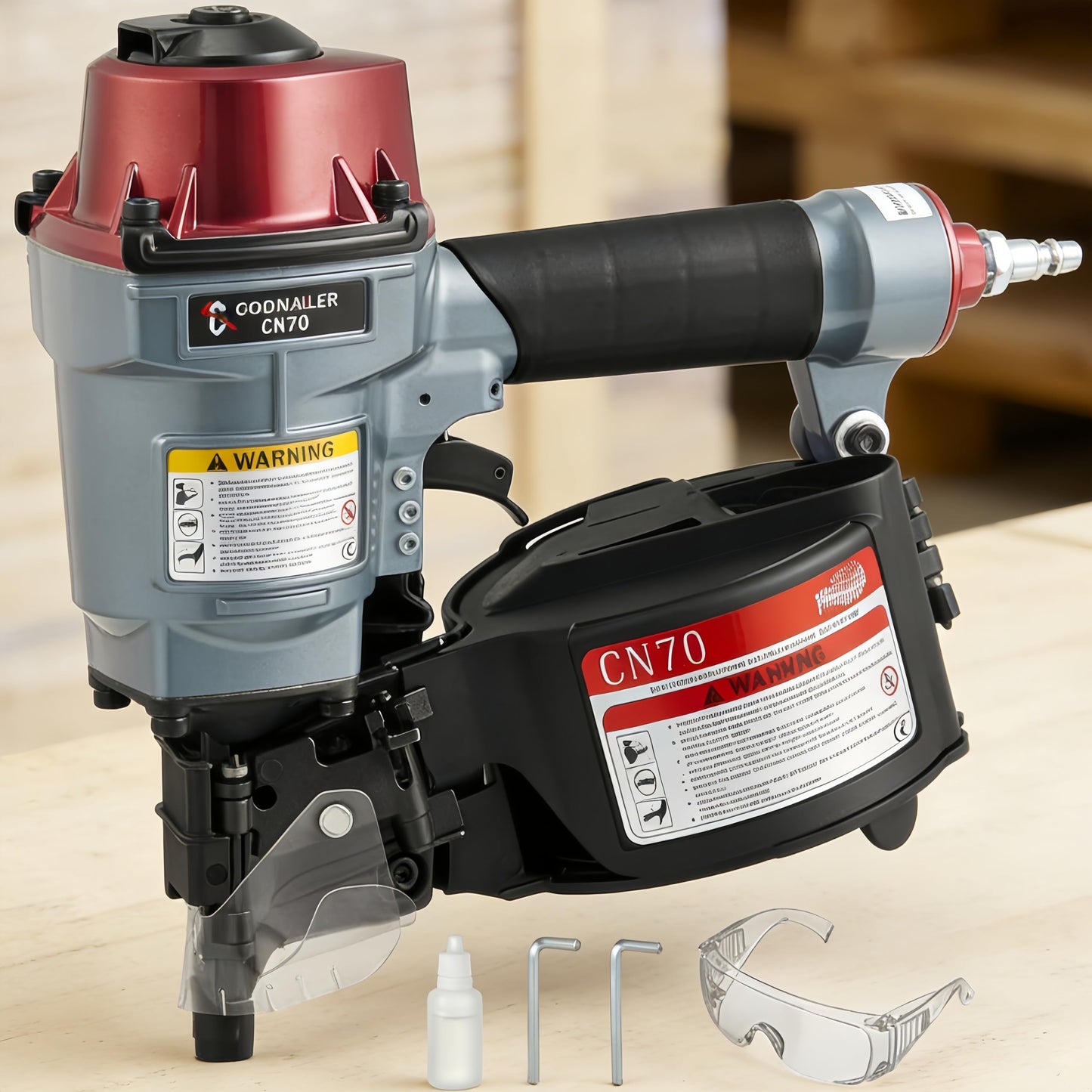 Goodnailer CN70 Air Coil Nailer 15 Degree 1-3/4-Inch to 2-3/4-Inch Siding Nailer Fast Shooting For Wooden Pallet Packing Wood Fencing