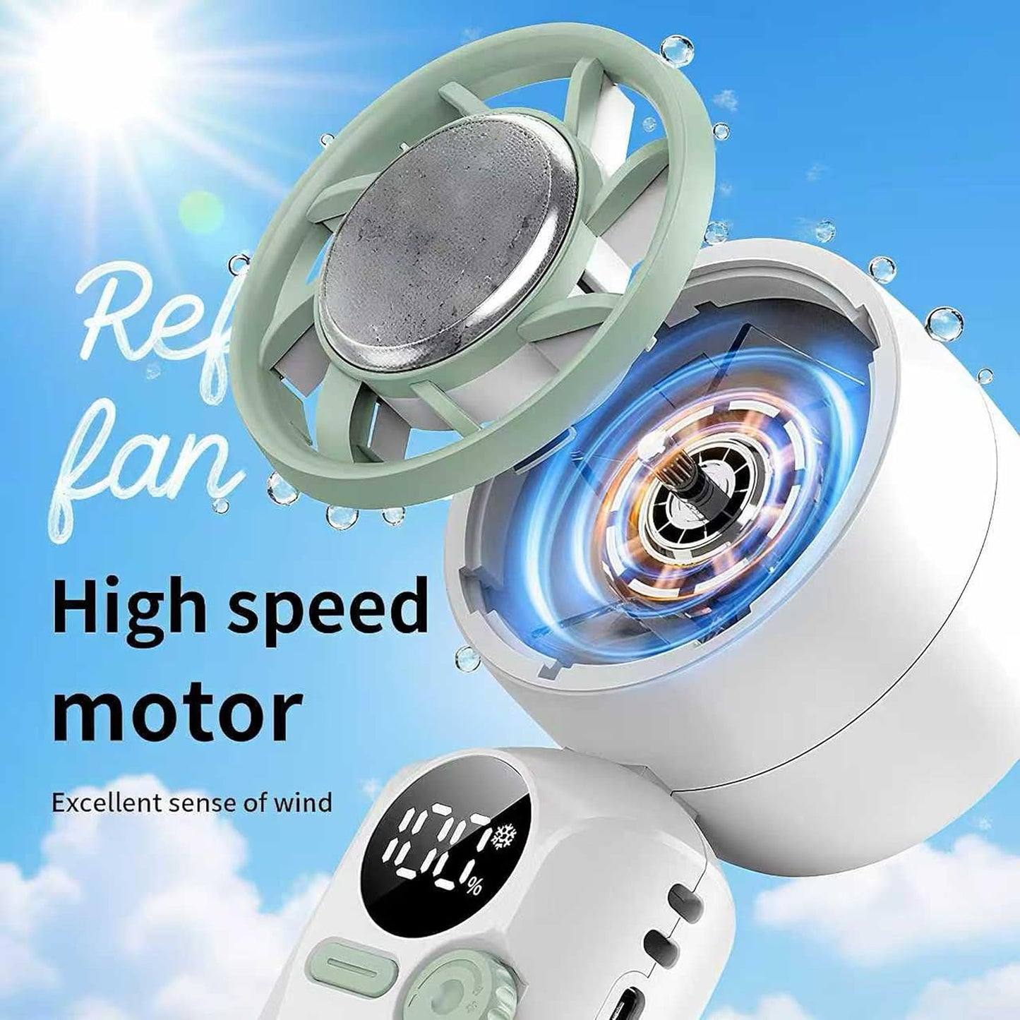 Skiennix Handheld Mini Fan - Portable Rechargeable Turbo Fan with Adjustable Speed & Ice Cooler