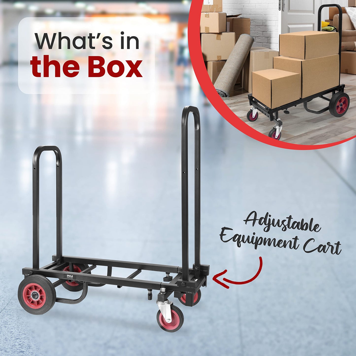 Pyle Compact Folding Adjustable Equipment Dolly - Heavy Duty Multi‑Function Convertible Cart Hand Truck/Platform Cart with Wheels - Expandable Up to 25.24" to 40.24" - 200LBS MAX Load Capacity