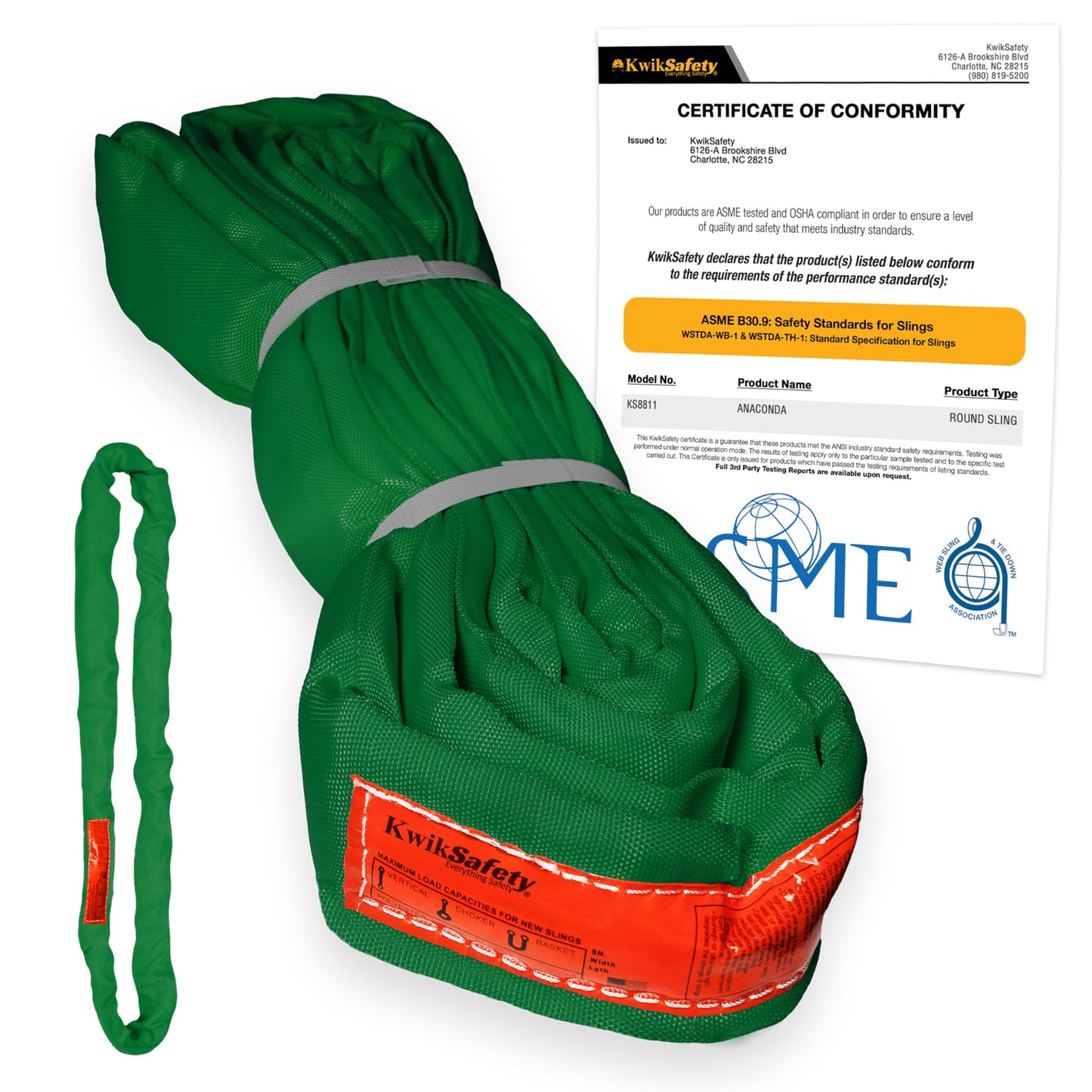 Heavy Duty Lifting Strap - Anaconda - Endless Loop Strap for Industrial Lifting Slings - Green - 2" x8'