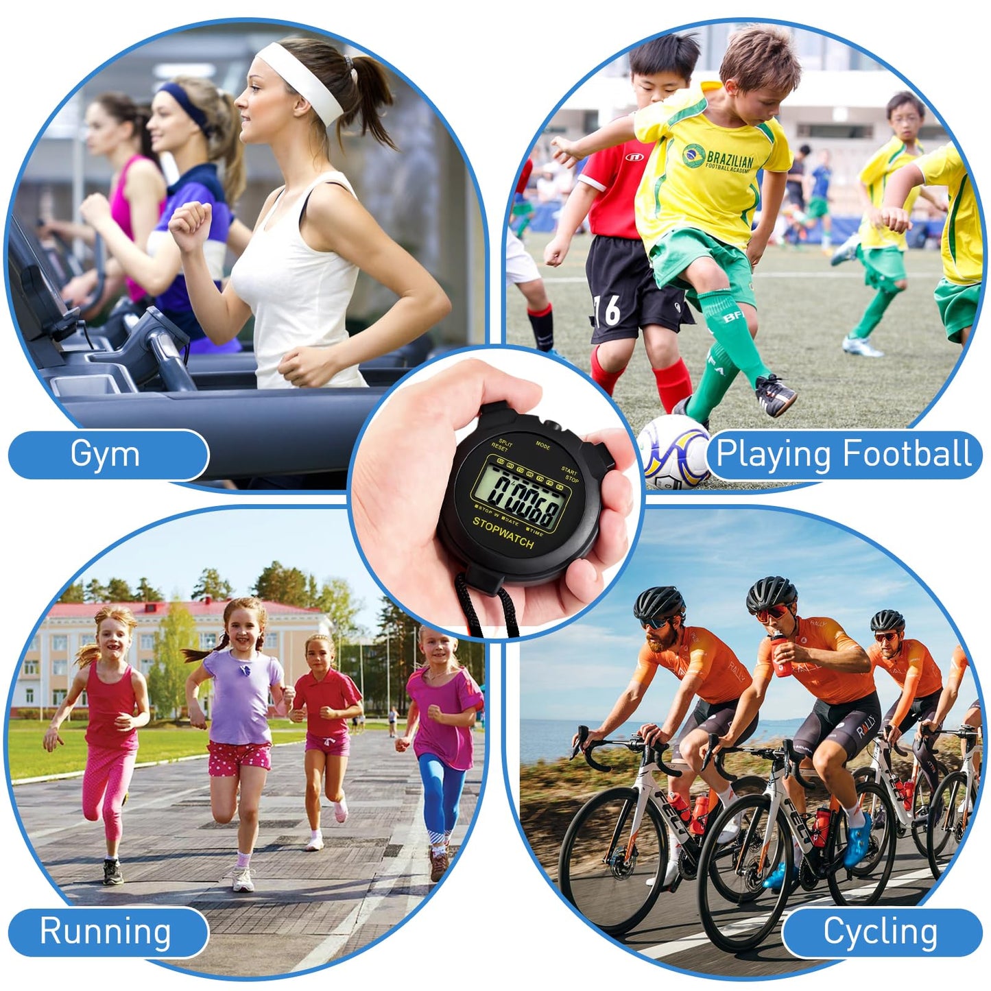 Digital Stopwatch Timer Large Display with Clock and Date, No Alarm Function, Simple Stopwatches for Sports Coaches Running Swimming Kids Training-2 Pack Black