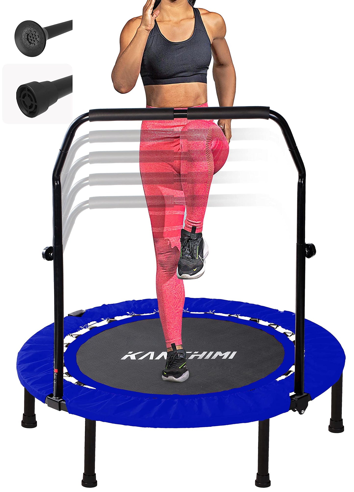 Kanchimi 40" Folding Mini Fitness Indoor Exercise Workout Rebounder Trampoline with Handle, Max Load 330lbs（Blue