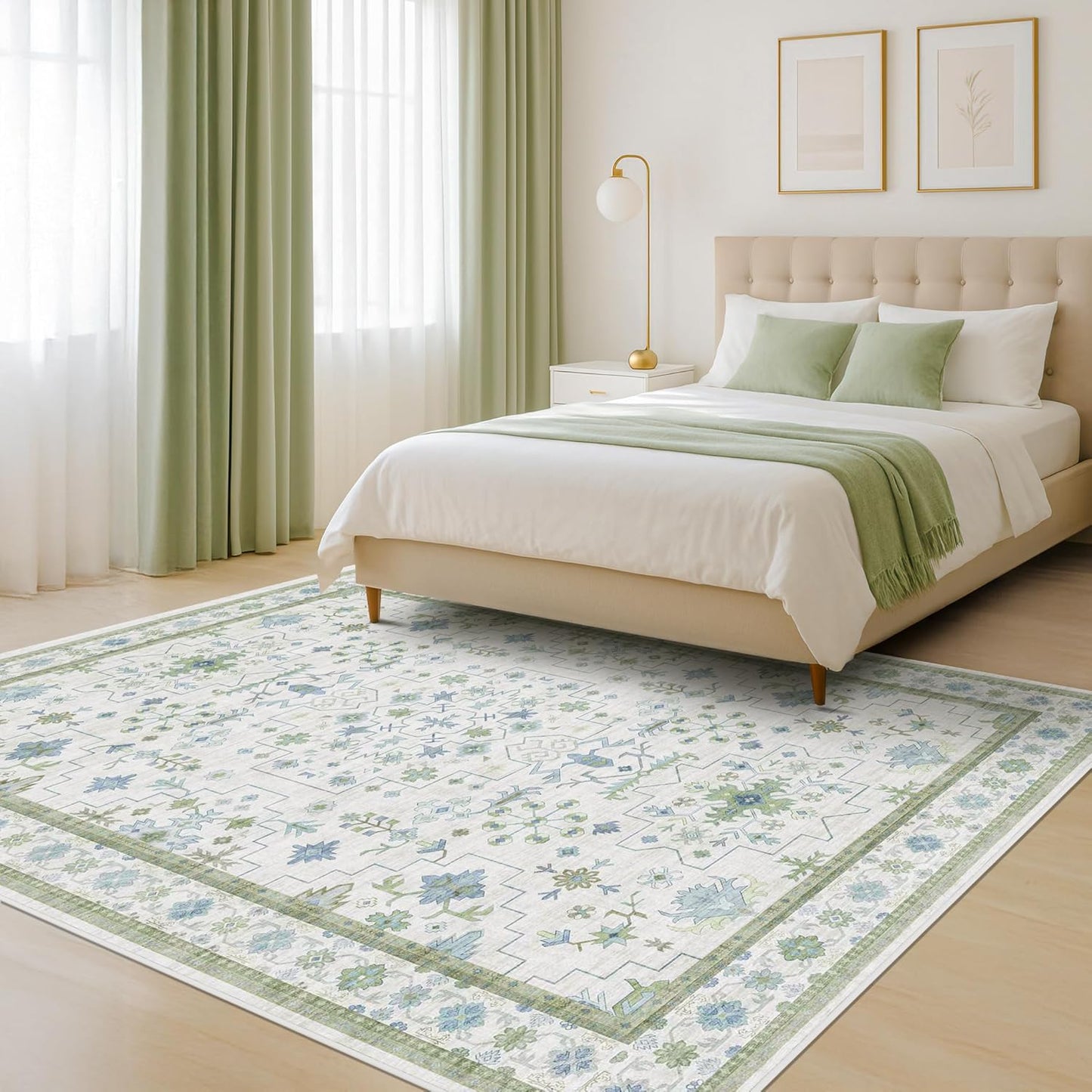 Oushak 4x6 Boho Pastel Rug - Low Pile, Non-Slip, Stain Resistant Throw for Living Room, Kitchen & Entryway