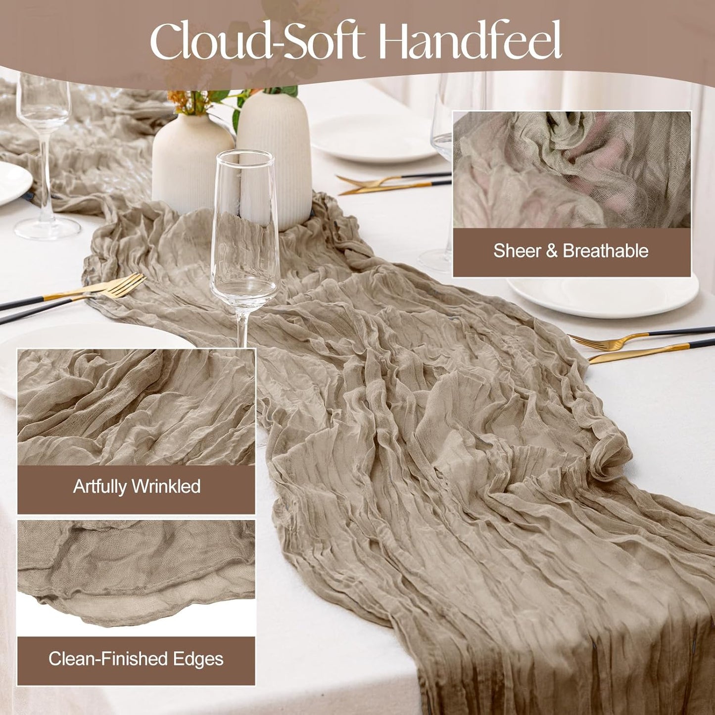 2 Pcs Nude Cheesecloth Table Runner - 120 Inch Boho Rustic Decor for Weddings & Parties
