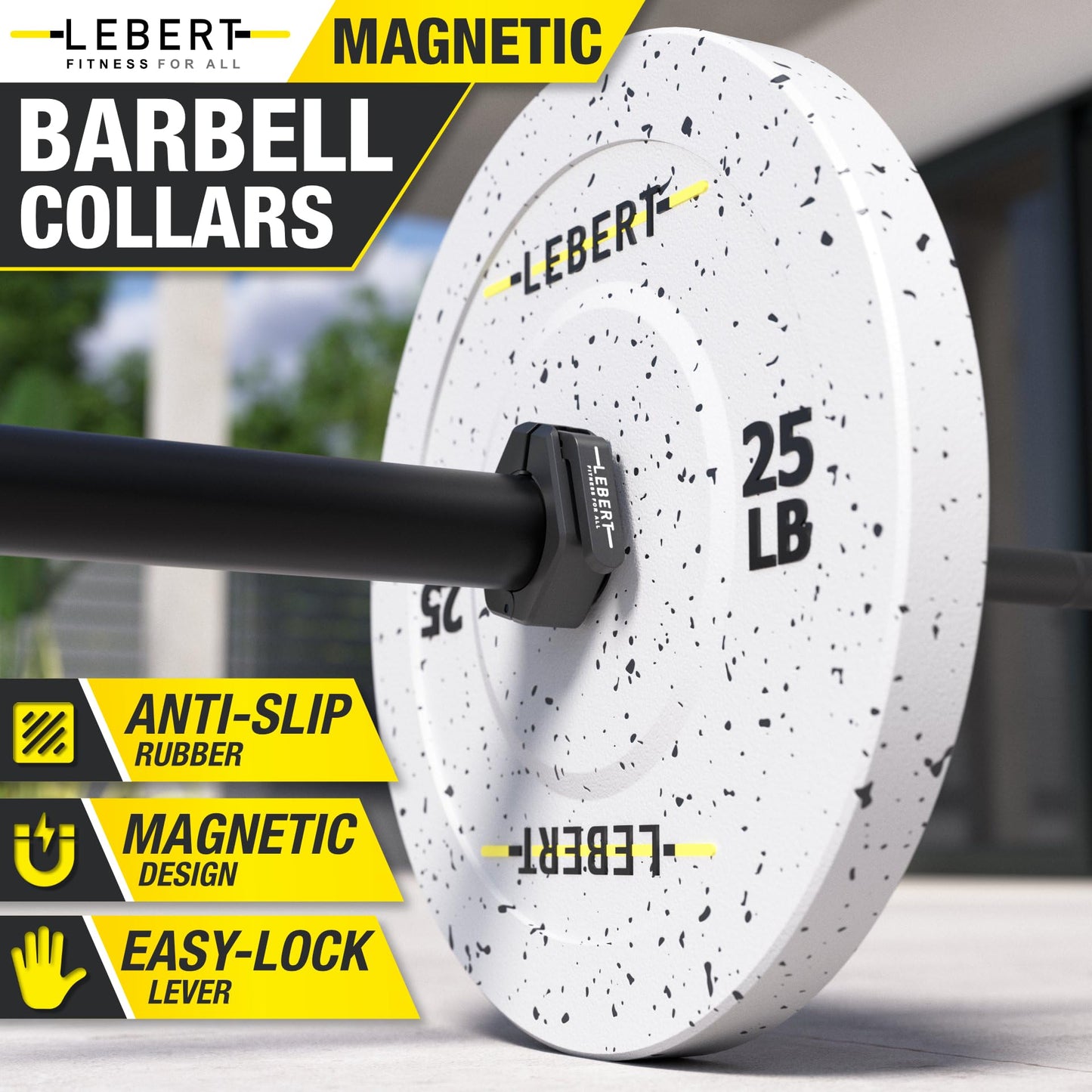 Lebert Fitness Magnetic Black Barbell Collars 2” Olympic – Locking Weight Clamps, Quick Release Barbell Clips, Secure Grip Gym Collars.