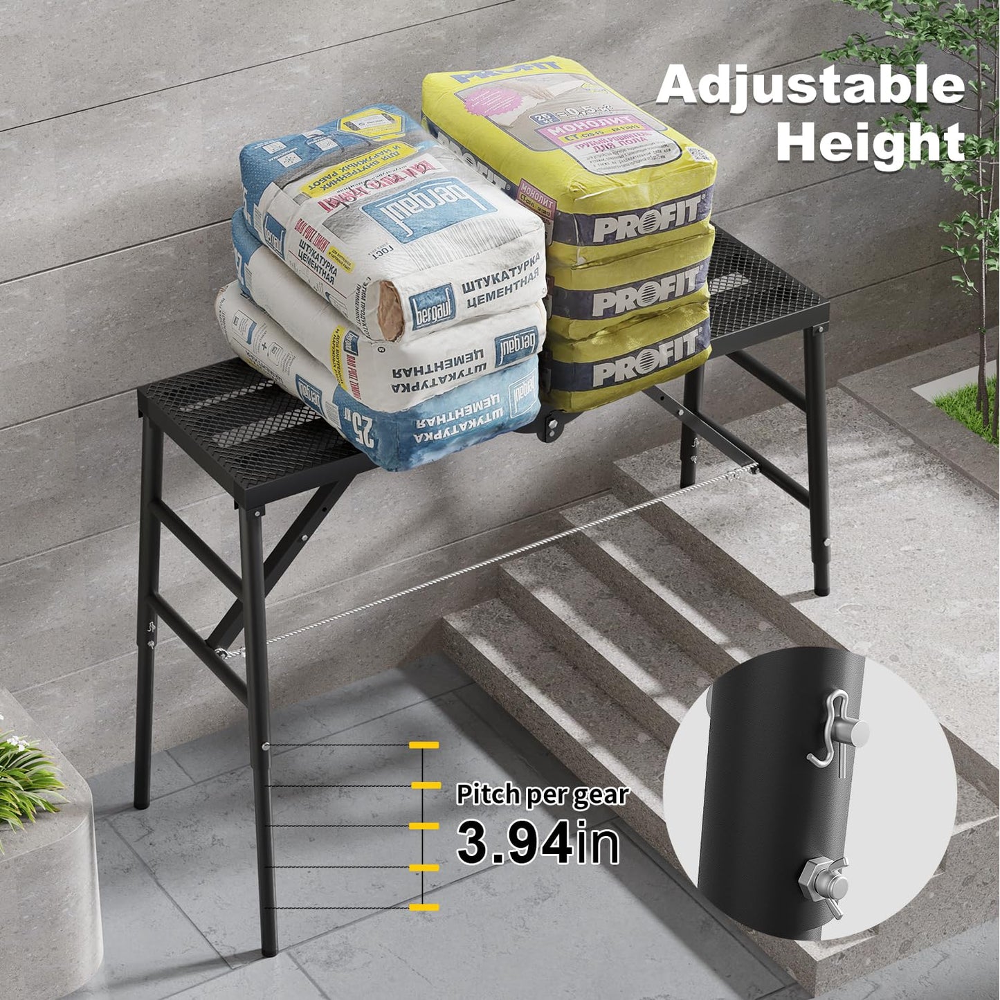 Scaffolding Platform 15.75"x59.05" Adjustable Work Platform Support 330 lbs Portable Scaffold 5 Gear Adjust Height 31 to 46 inches Folding Ladder Step Stool Non Slip