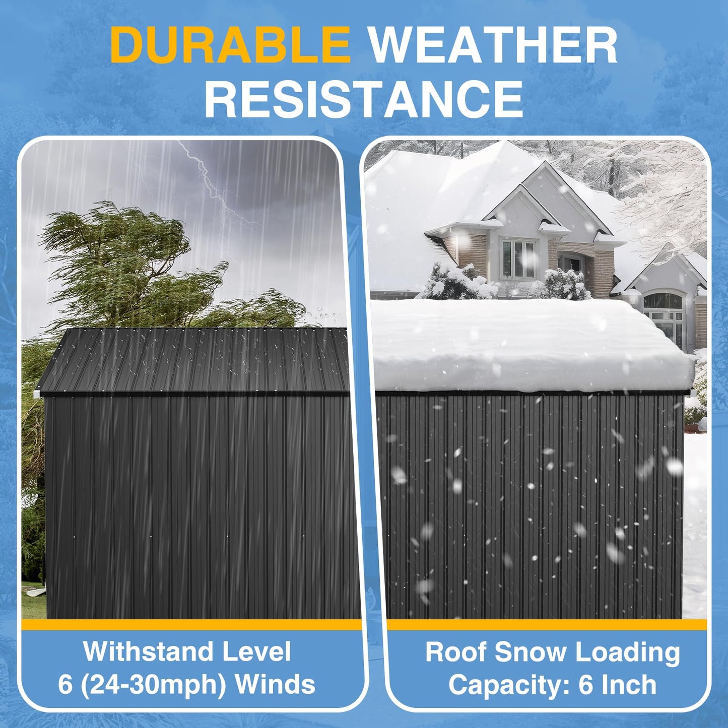 Breezestival 8'x12' Outdoor Shed Lean to Storage Sheds with Triple Doors Utility Galvanized Steel Sheds for Vertical Storage, Dual Lock Metal Shed with Sloped Roof for Mower,Bike,Garden Tools (Black)